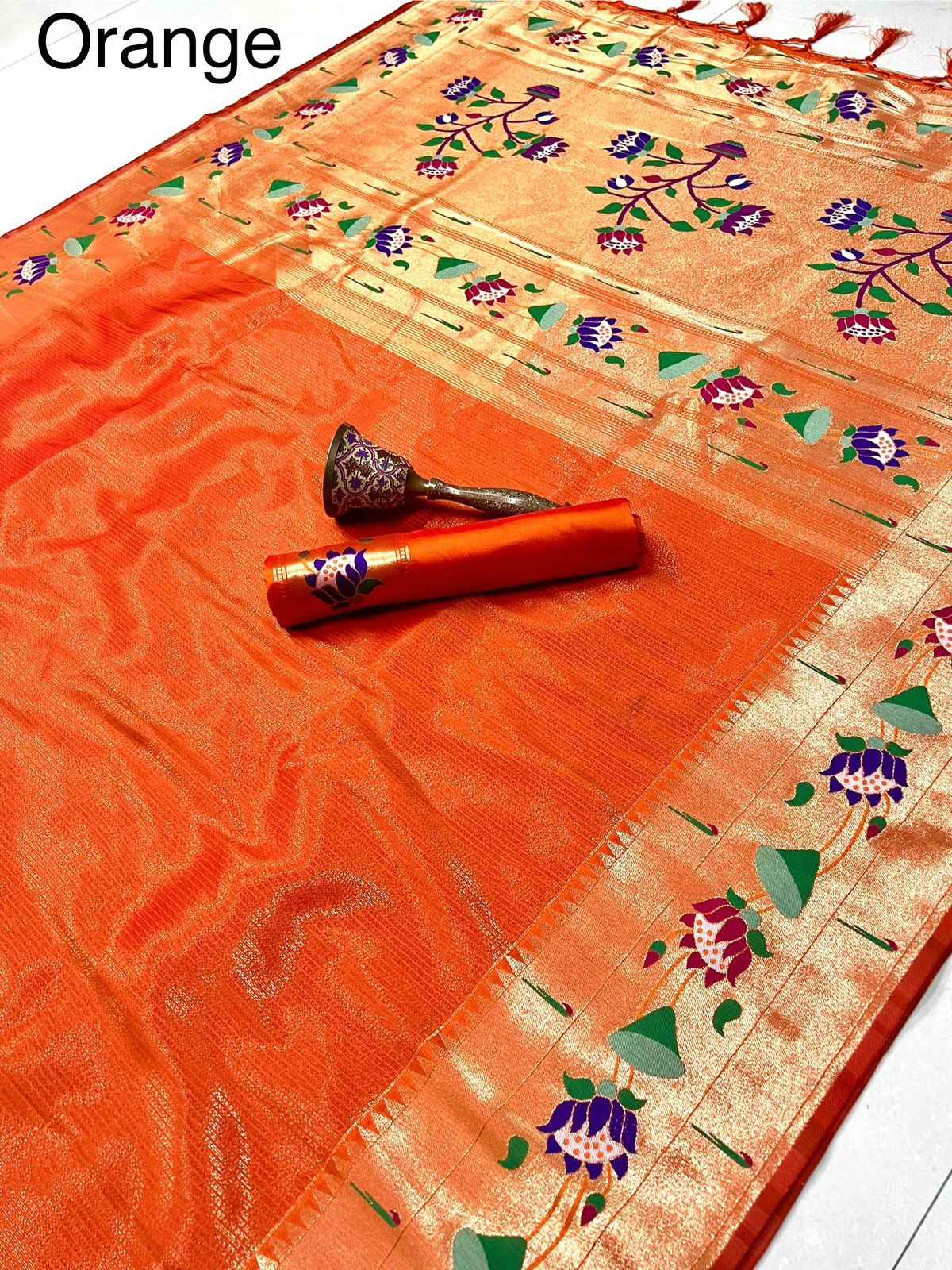 PURE SOFT ZARI KANCHIVRAM TISSUE PAITHANI FLOWER BODER SILK SAREE AT WHOLSALE PRICE