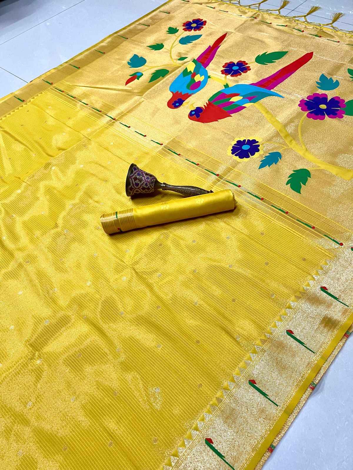 PURE SOFT ZARI KANCHIVRAM TISSUE PAITHANI SILK MUNIYA BODER SAREE AT WHOLESALE PRICE