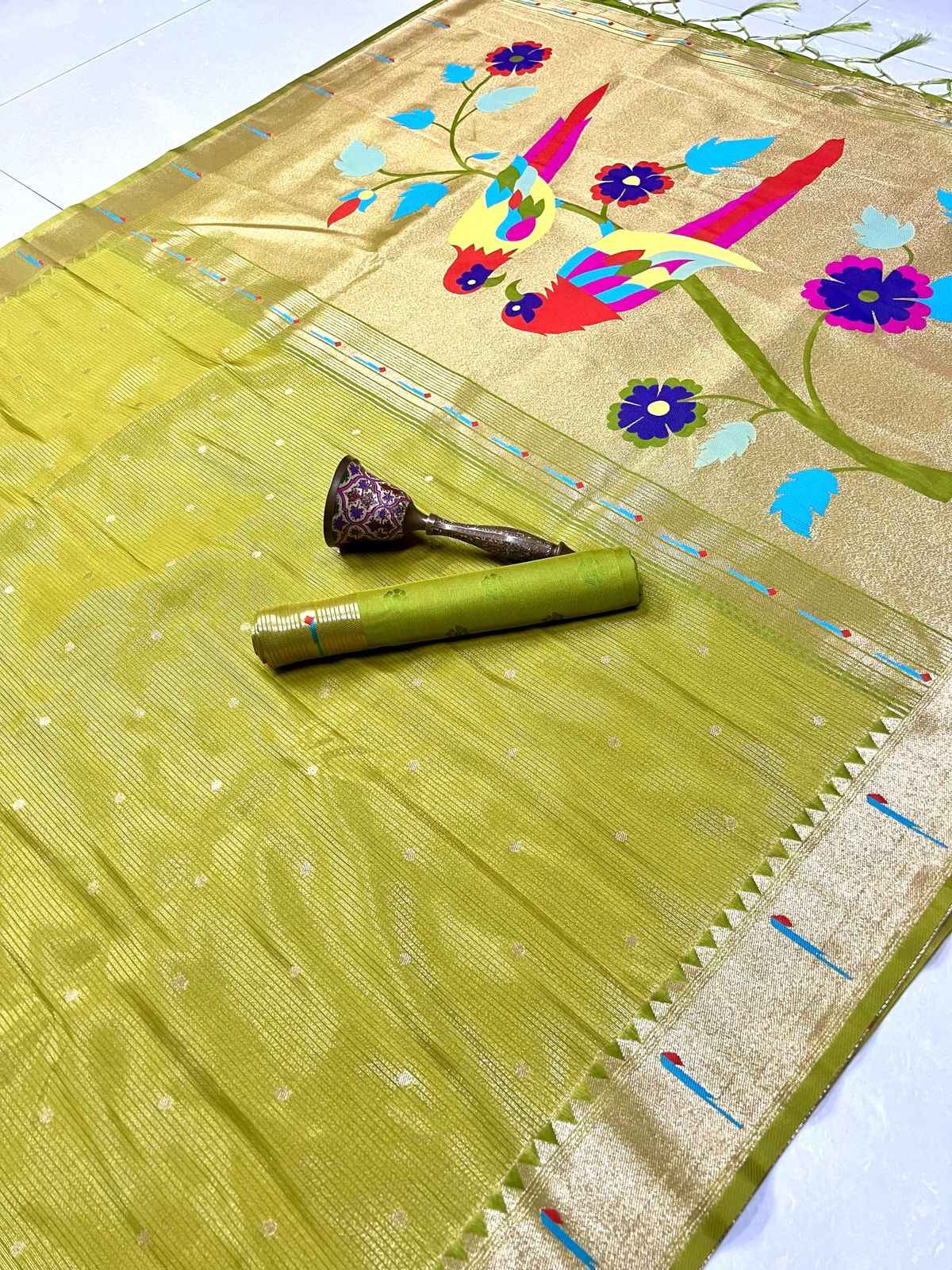 PURE SOFT ZARI KANCHIVRAM TISSUE PAITHANI SILK MUNIYA BODER SAREE AT WHOLESALE PRICE