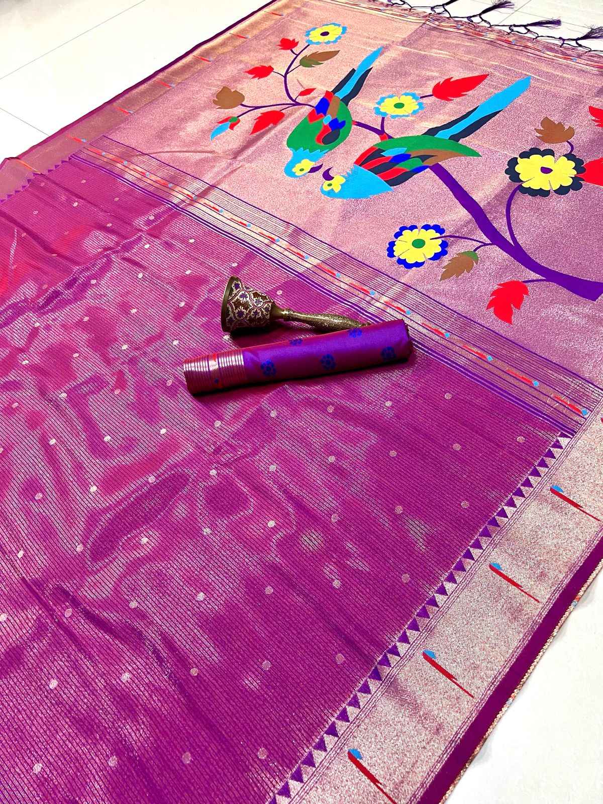 PURE SOFT ZARI KANCHIVRAM TISSUE PAITHANI SILK MUNIYA BODER SAREE AT WHOLESALE PRICE