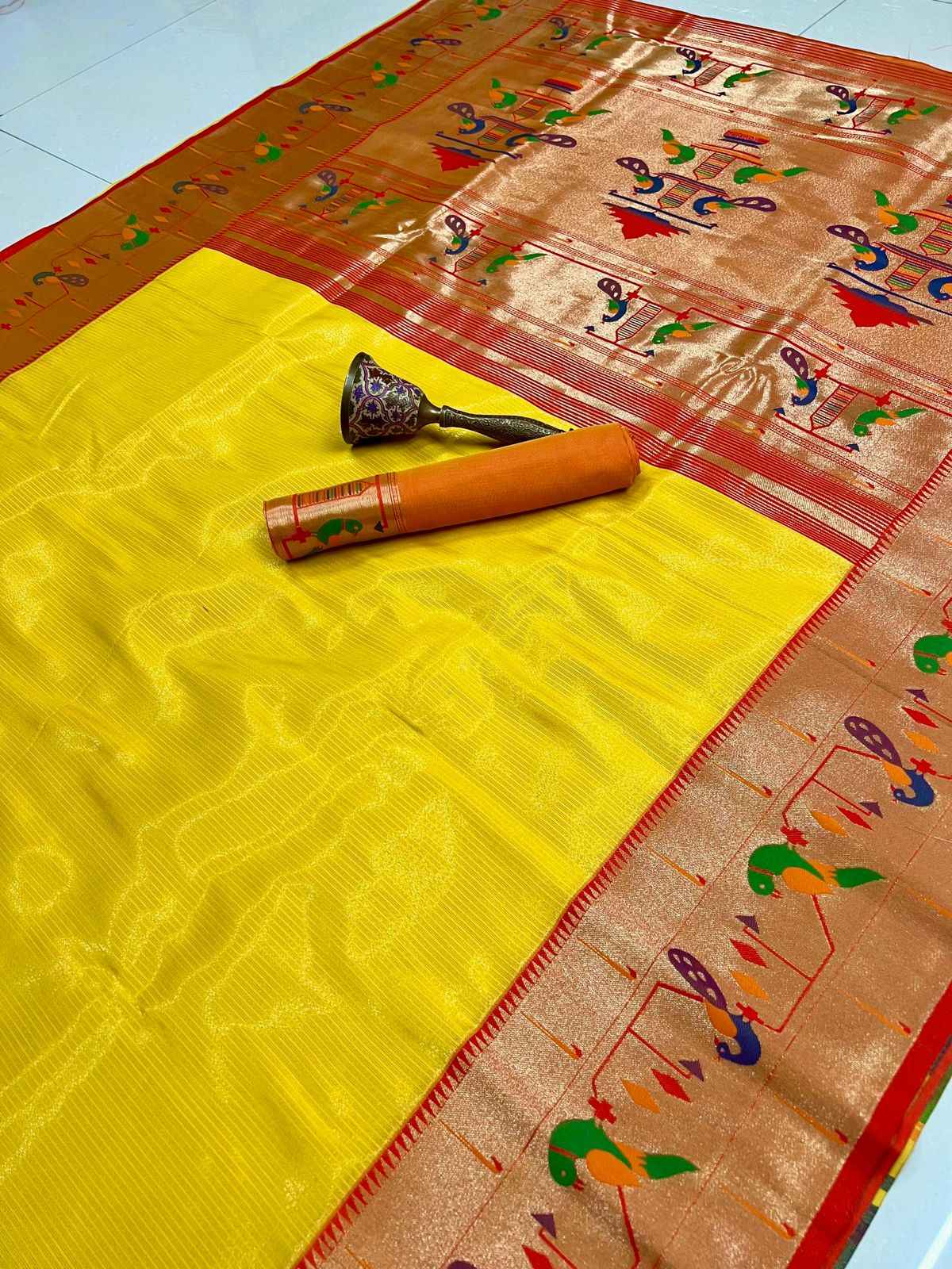 PURE SOFT ZARI KANCHIVRAM TISSUE PAITHANI SILK SAREE AT WHOLSALE PRICE