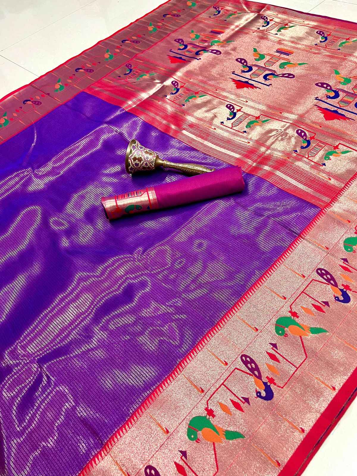 PURE SOFT ZARI KANCHIVRAM TISSUE PAITHANI SILK SAREE AT WHOLSALE PRICE