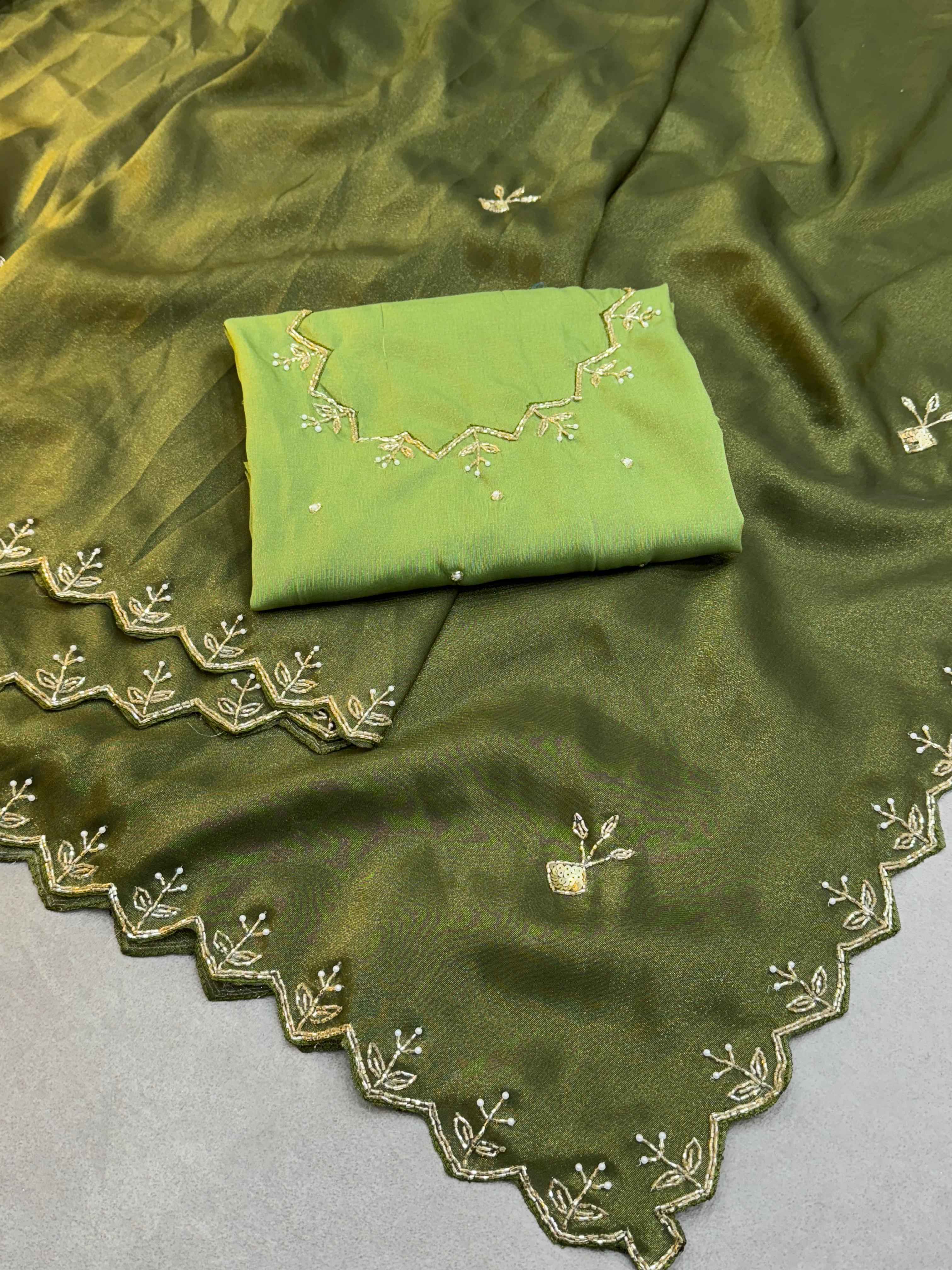 PURE TISSUE HAND WORK CUT DANA SAREE AT WHOLESALE PRICE