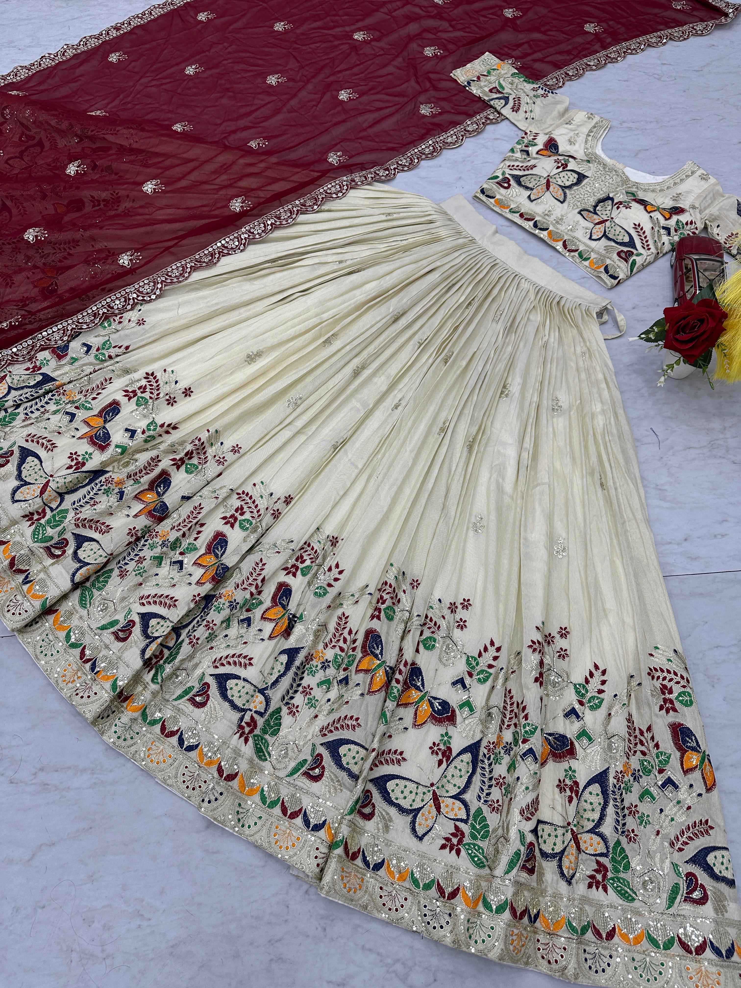 PURE TISSUE SILK HEAVY THREAD AND SEQUENCE WORK LEHENGA CHOLI AT WHOLESALE PRICE