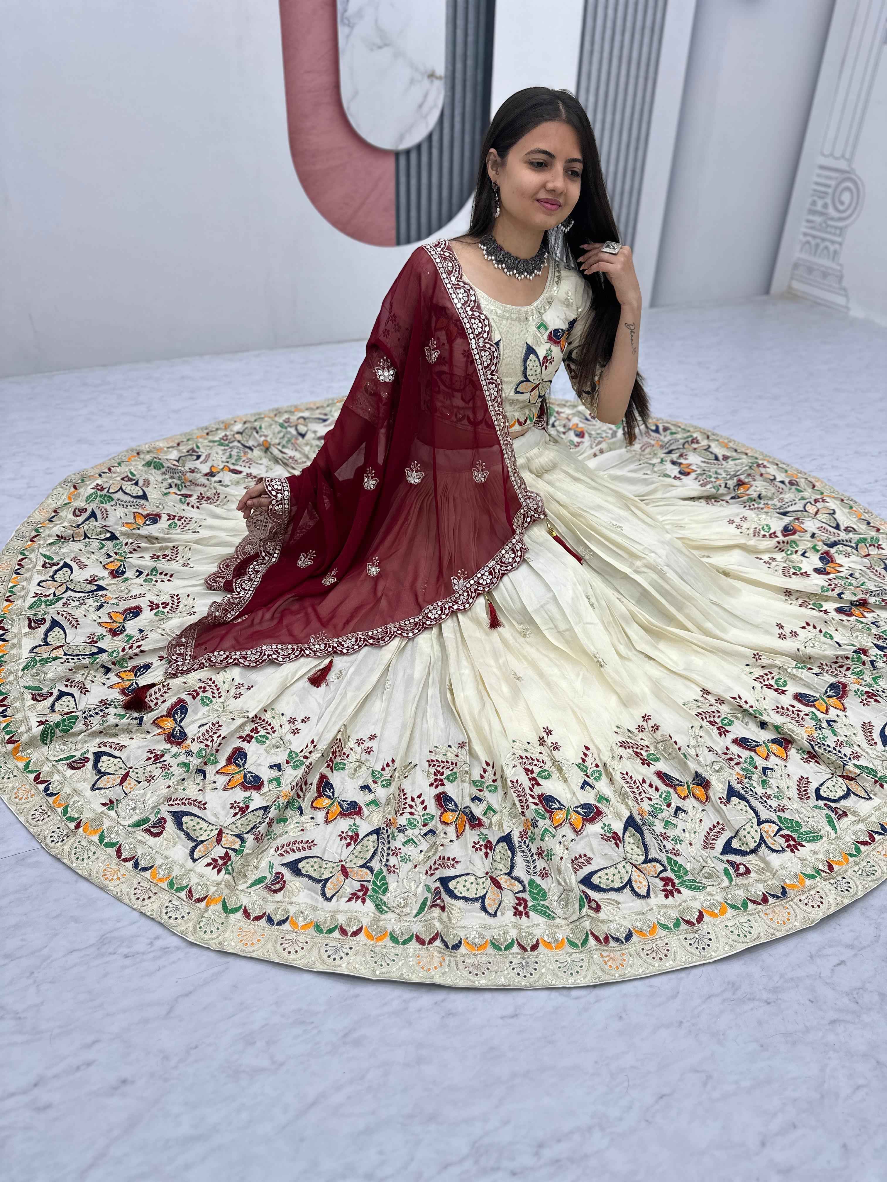 PURE TISSUE SILK HEAVY THREAD AND SEQUENCE WORK LEHENGA CHOLI AT WHOLESALE PRICE