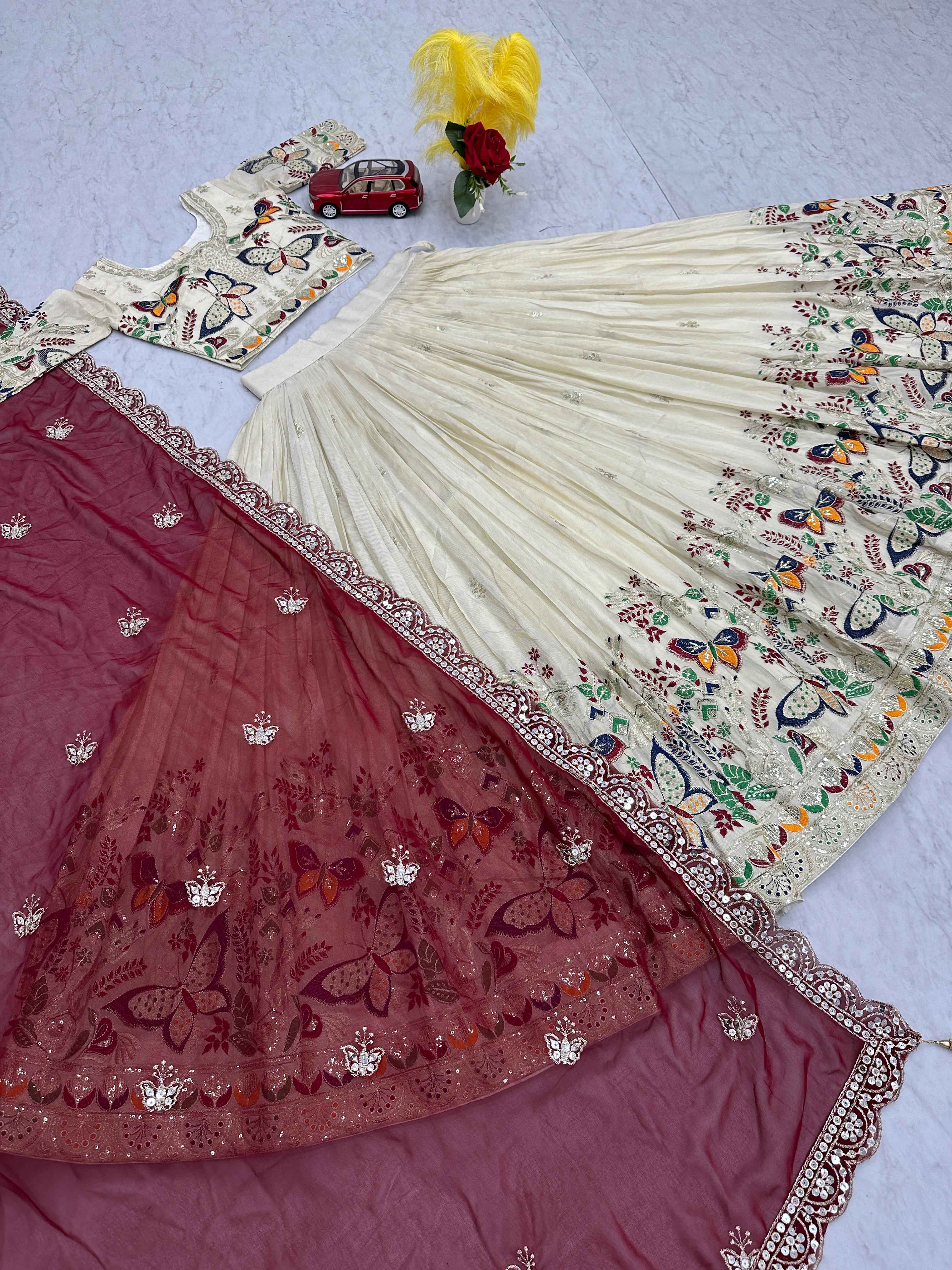 PURE TISSUE SILK HEAVY THREAD AND SEQUENCE WORK LEHENGA CHOLI AT WHOLESALE PRICE