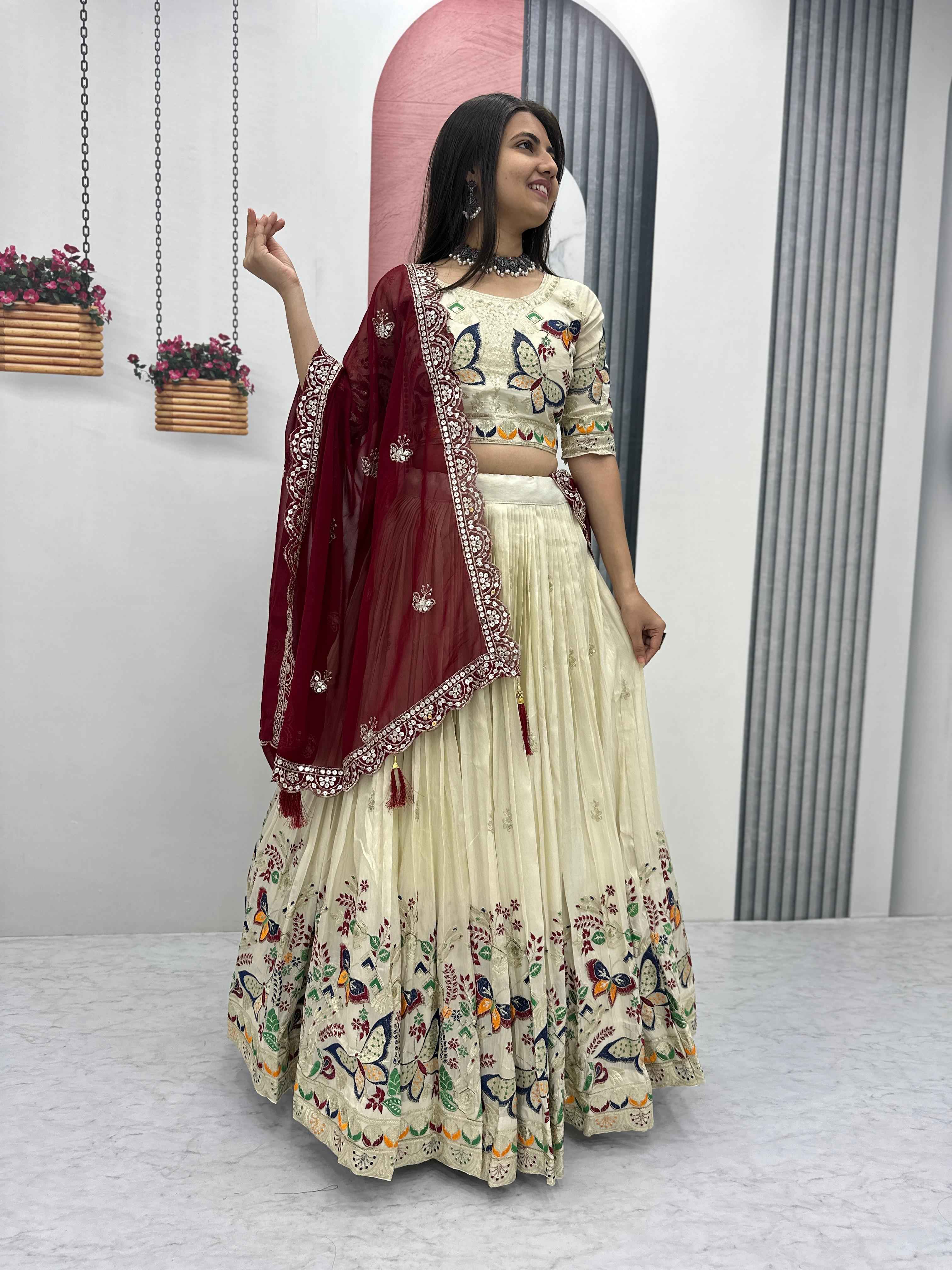 PURE TISSUE SILK HEAVY THREAD AND SEQUENCE WORK LEHENGA CHOLI AT WHOLESALE PRICE