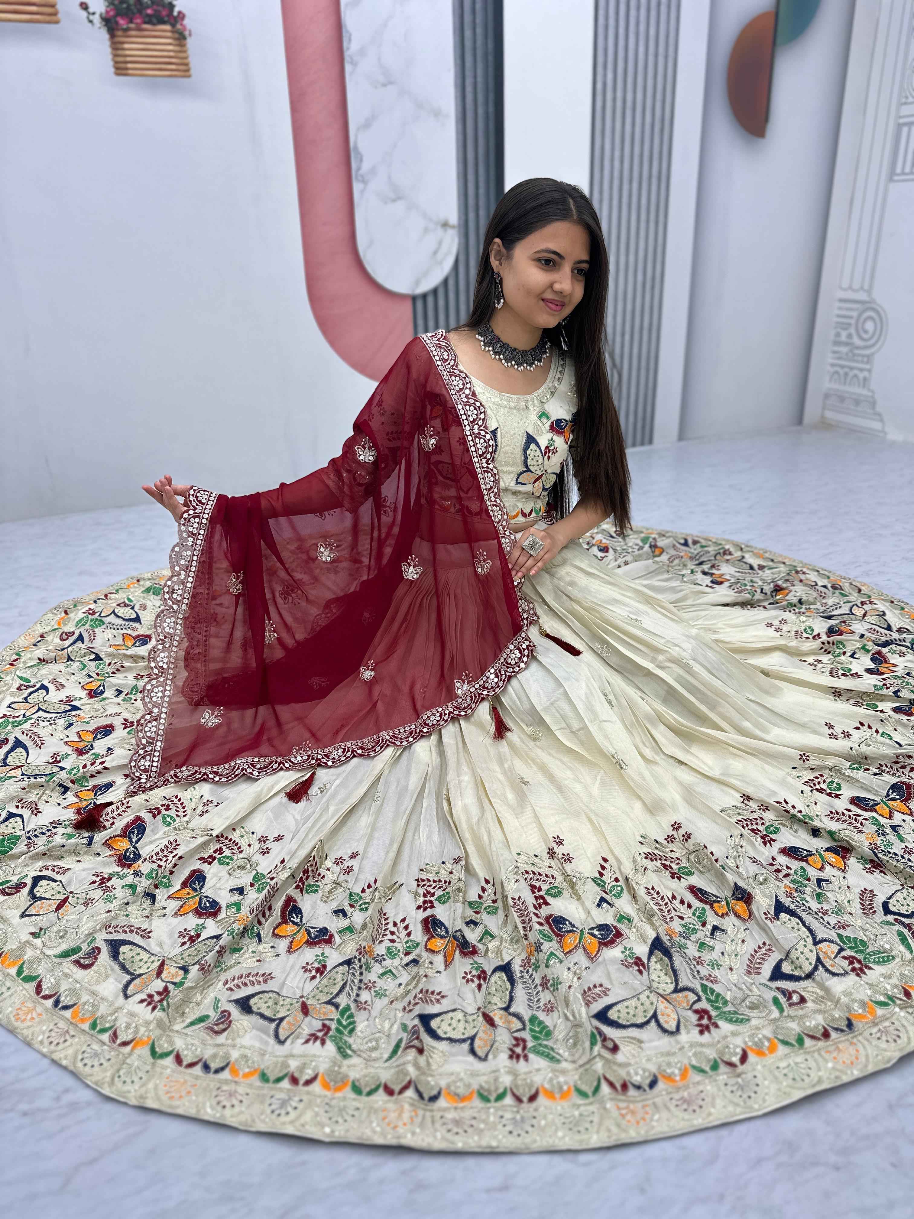 PURE TISSUE SILK HEAVY THREAD AND SEQUENCE WORK LEHENGA CHOLI AT WHOLESALE PRICE
