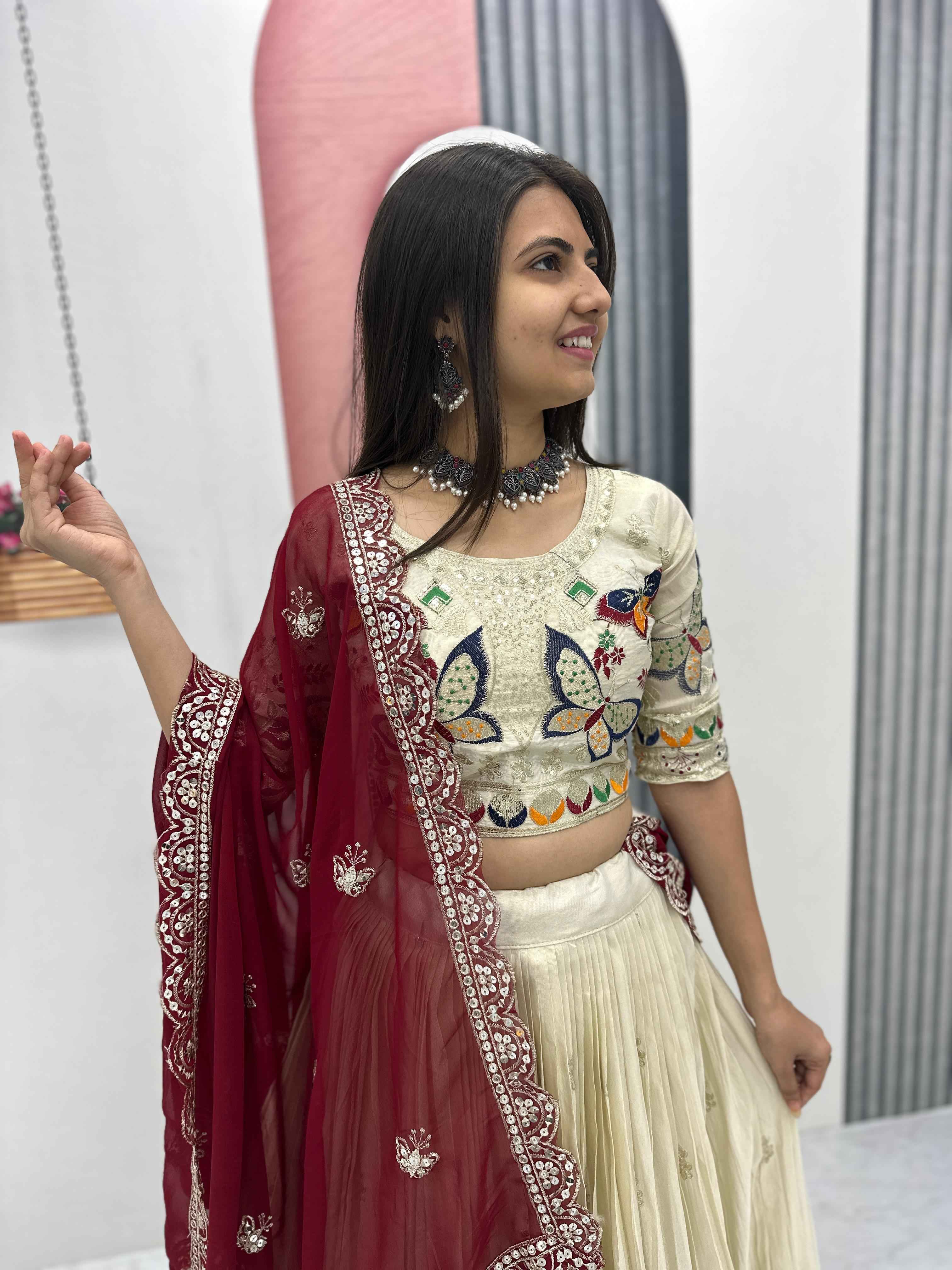 PURE TISSUE SILK HEAVY THREAD AND SEQUENCE WORK LEHENGA CHOLI AT WHOLESALE PRICE