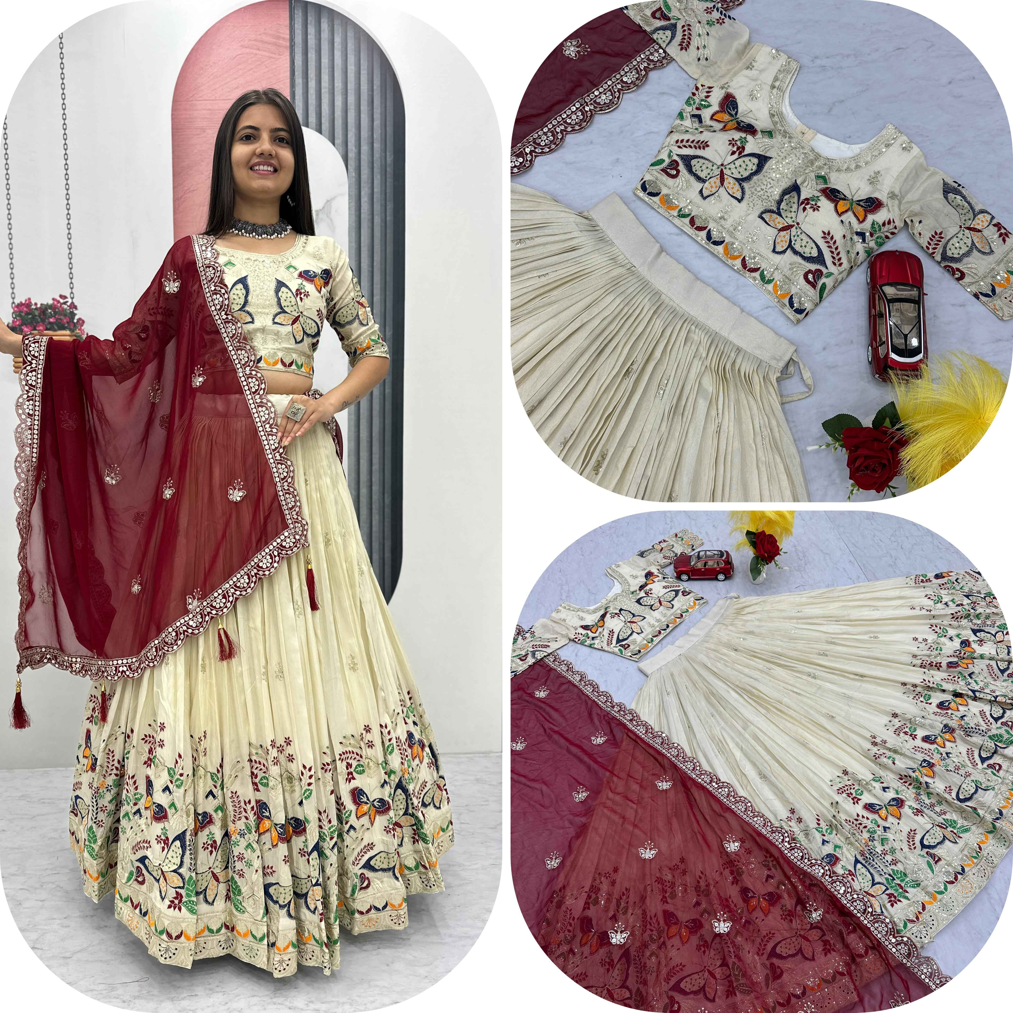 PURE TISSUE SILK HEAVY THREAD AND SEQUENCE WORK LEHENGA CHOLI AT WHOLESALE PRICE