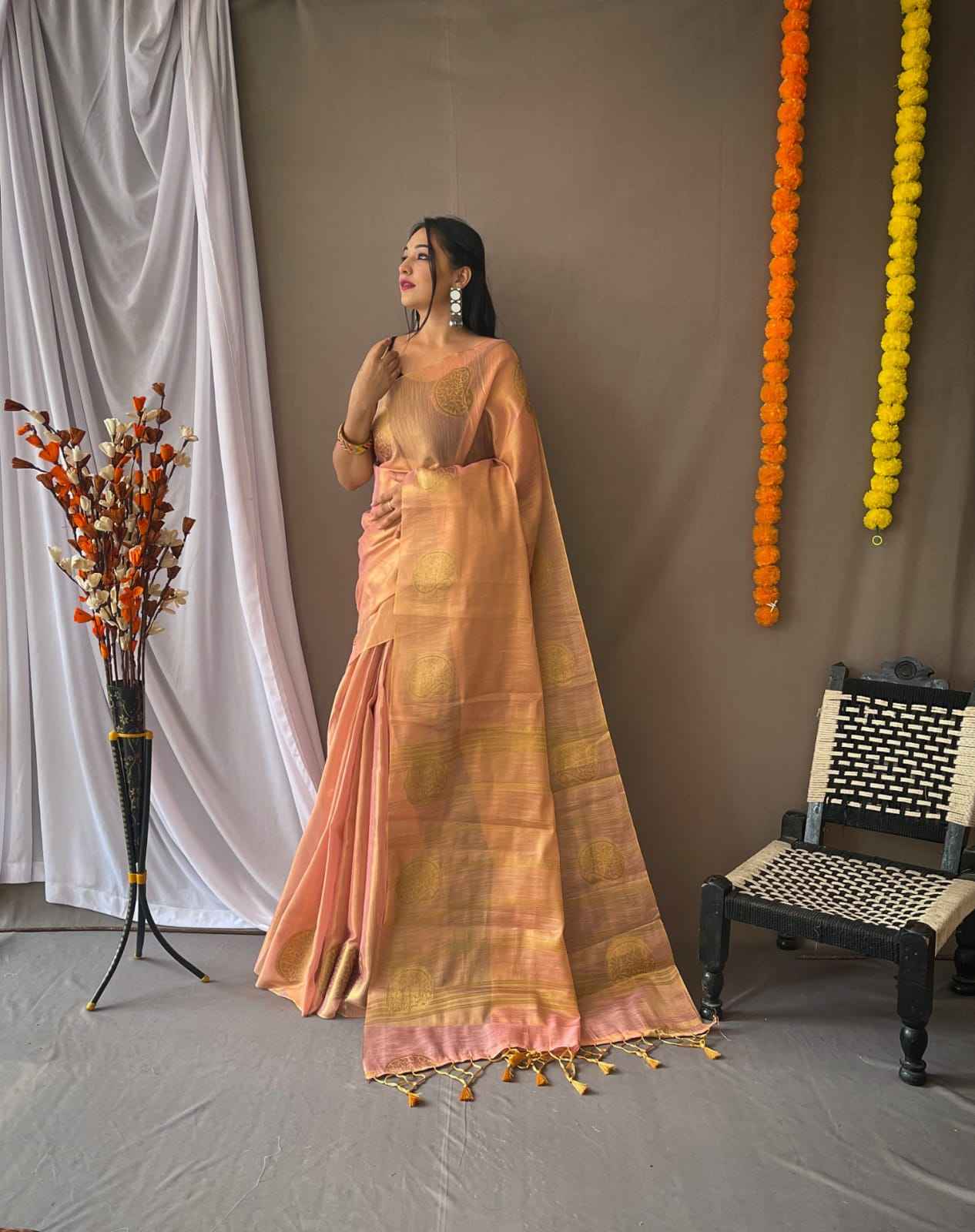 PURE TISSUE SILK WITH ZARI WEAVING BUTTI SAREE AT WHOLESALE PRICE