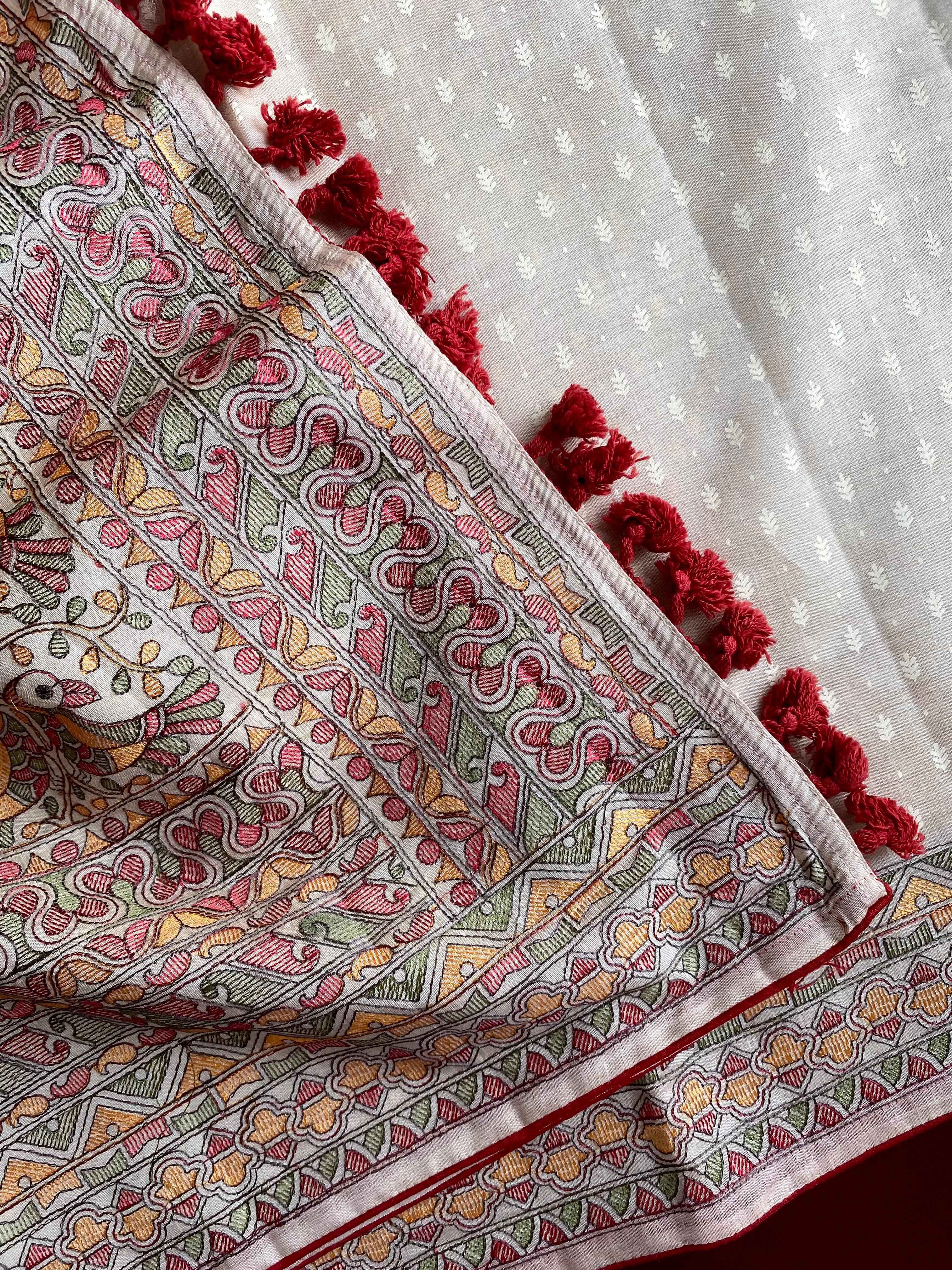 PURE TUSSAR TRADITIONAL MADHUBANI EMBROIDERED SAREE AT WHOLESALE PRICE