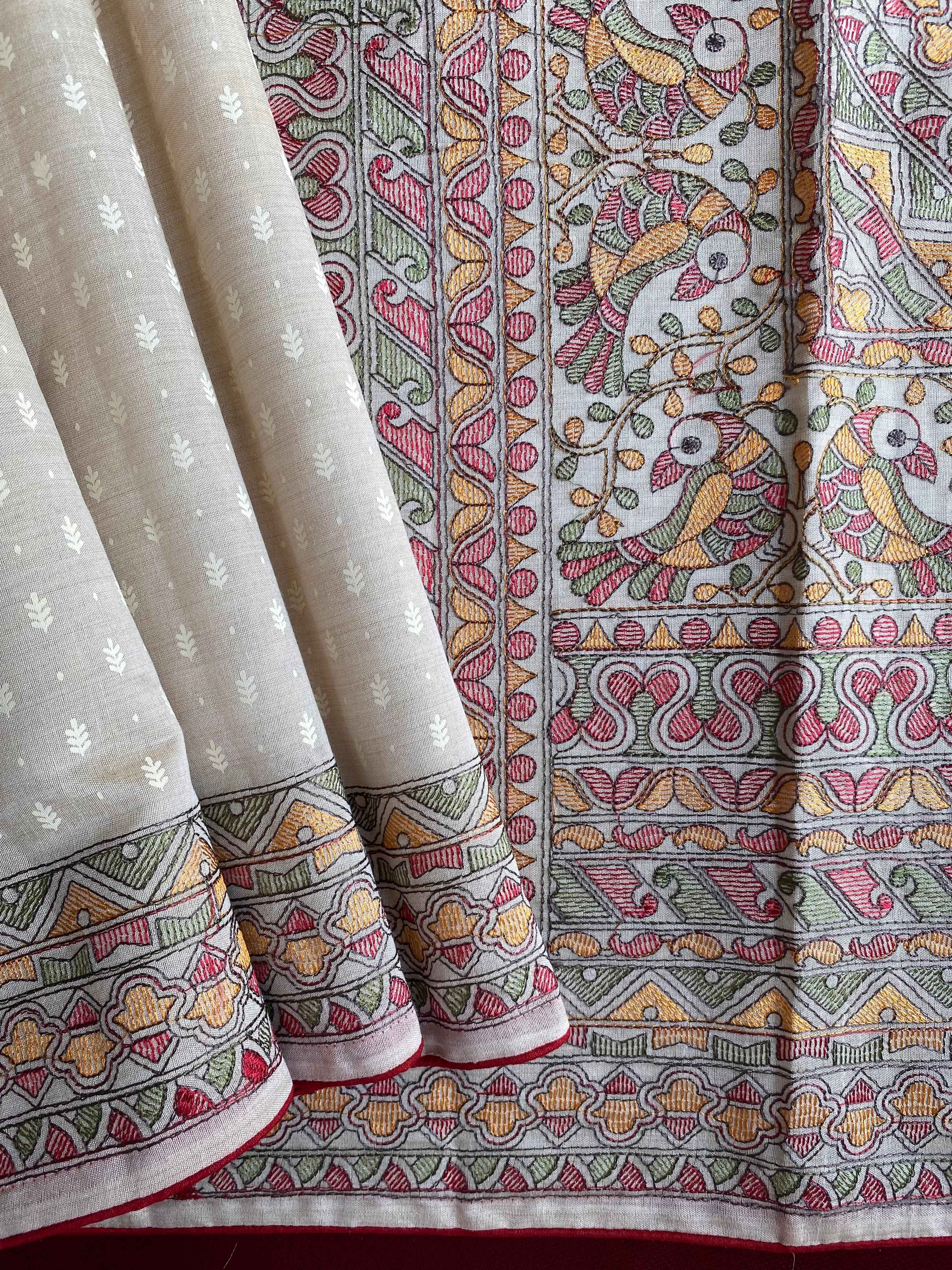 PURE TUSSAR TRADITIONAL MADHUBANI EMBROIDERED SAREE AT WHOLESALE PRICE