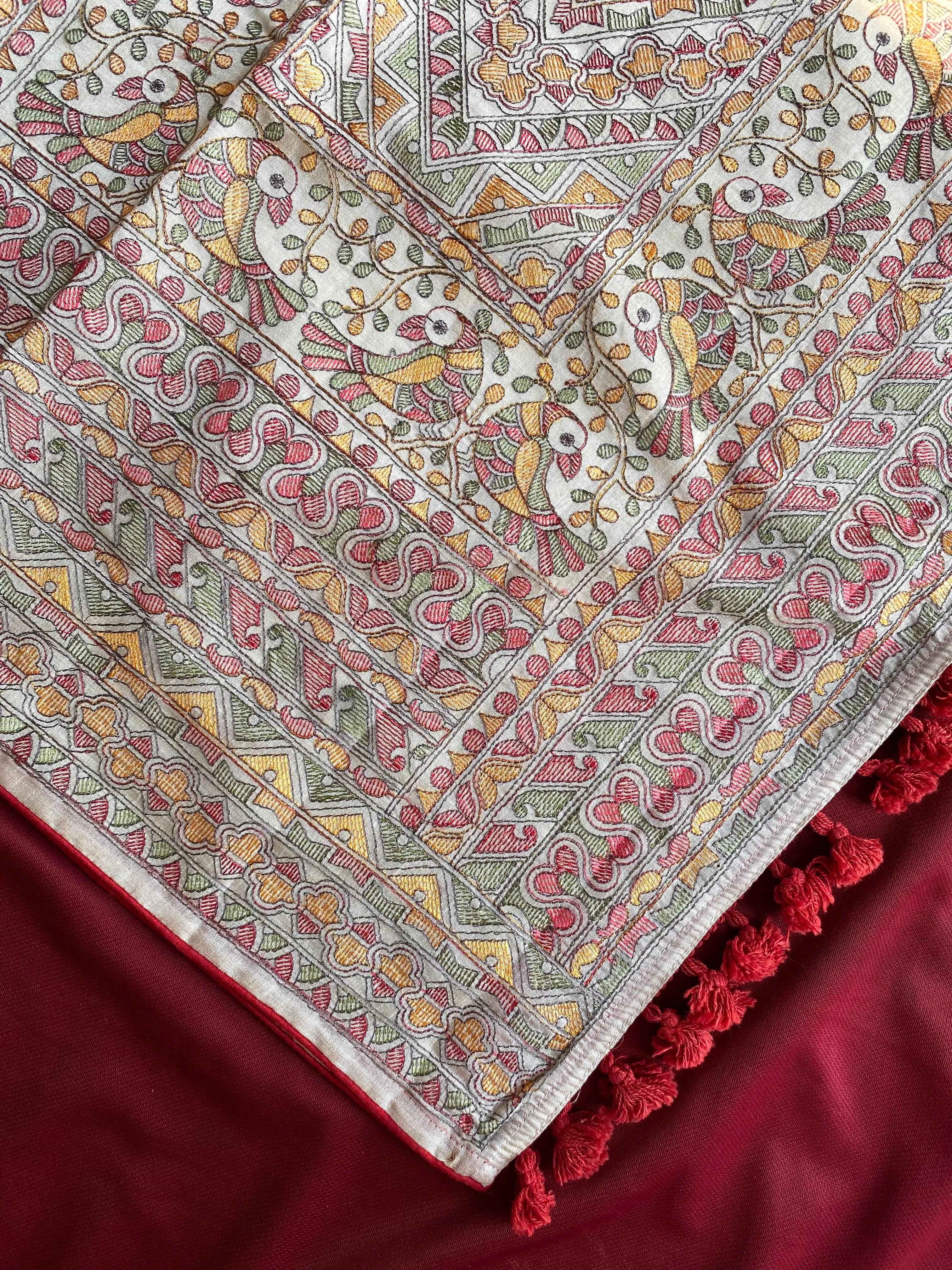 PURE TUSSAR TRADITIONAL MADHUBANI EMBROIDERED SAREE AT WHOLESALE PRICE