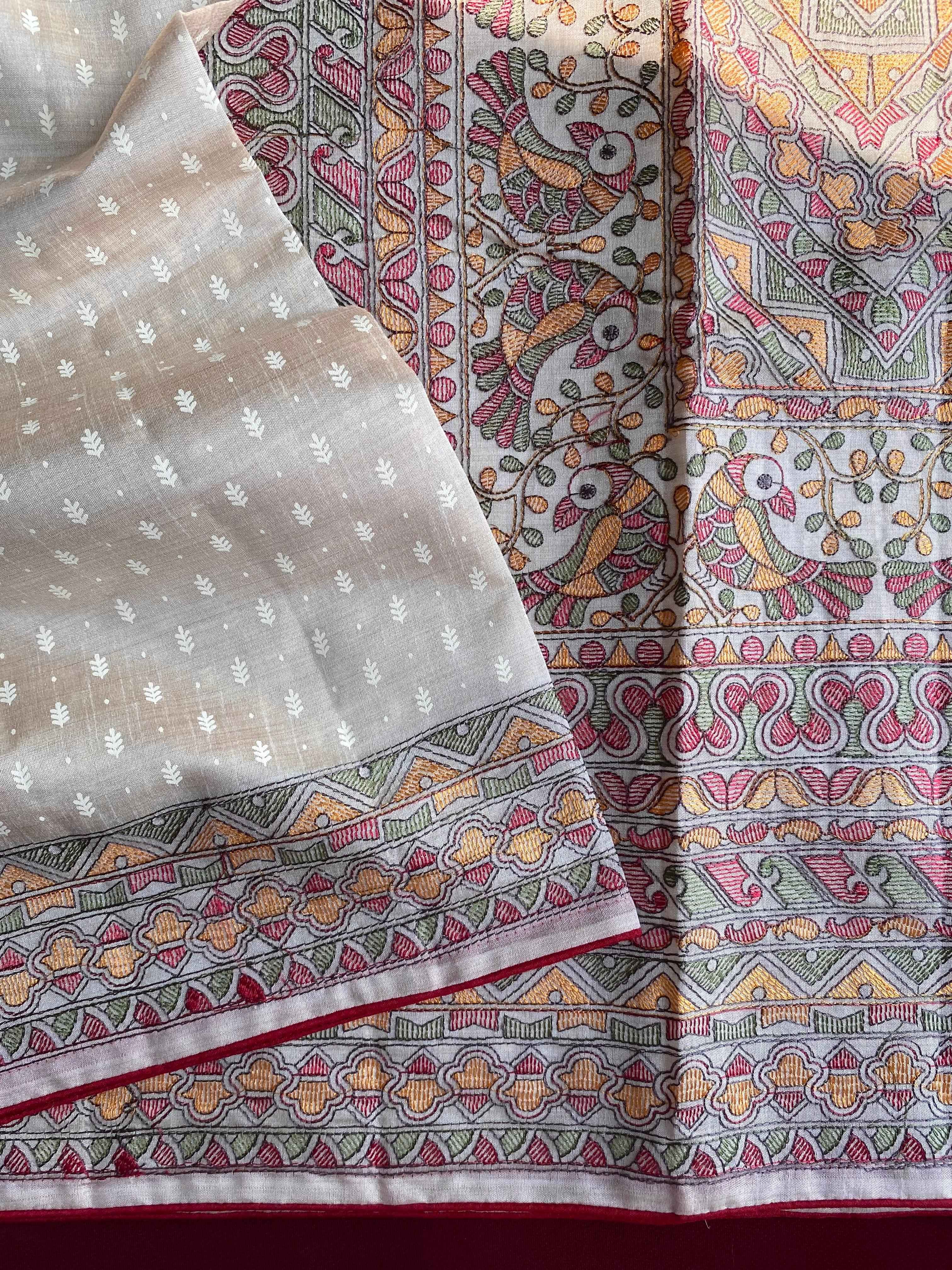 PURE TUSSAR TRADITIONAL MADHUBANI EMBROIDERED SAREE AT WHOLESALE PRICE