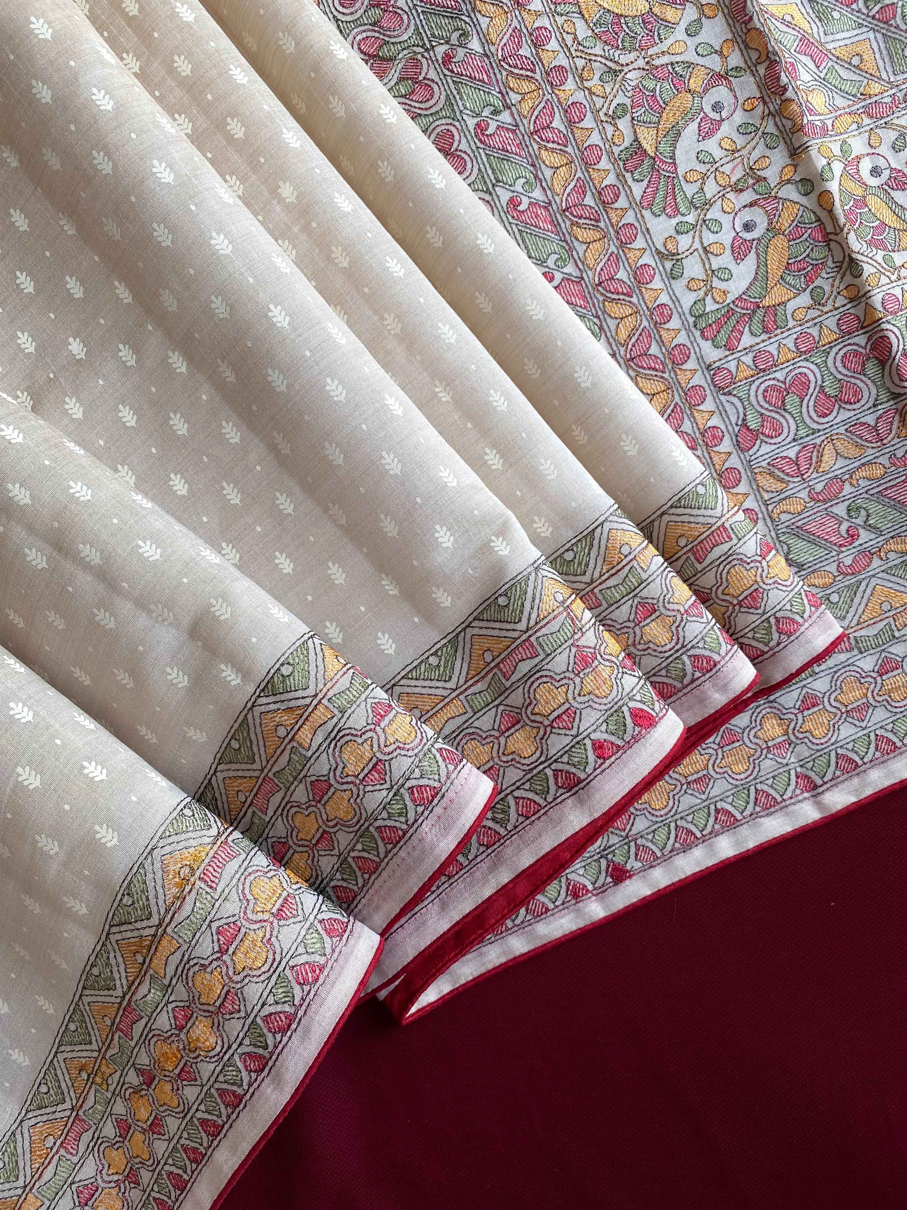 PURE TUSSAR TRADITIONAL MADHUBANI EMBROIDERED SAREE AT WHOLESALE PRICE