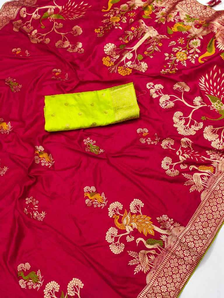 PURE VISCOSE DOLLA SILK WITH HEAVY MEENAKARI SAREE AT WHOLESALE PRICE