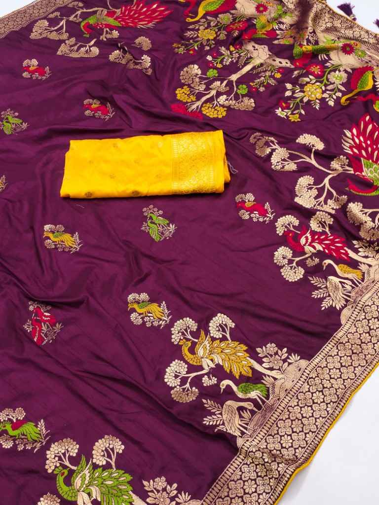 PURE VISCOSE DOLLA SILK WITH HEAVY MEENAKARI SAREE AT WHOLESALE PRICE
