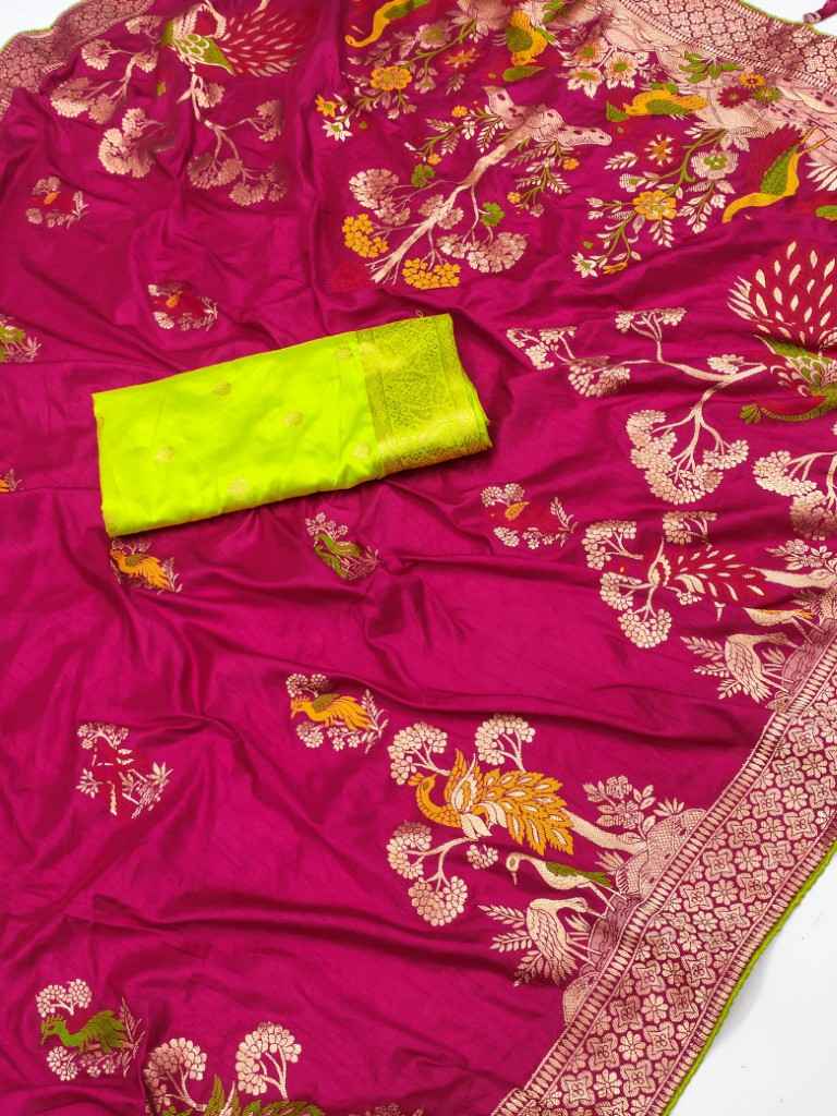PURE VISCOSE DOLLA SILK WITH HEAVY MEENAKARI SAREE AT WHOLESALE PRICE