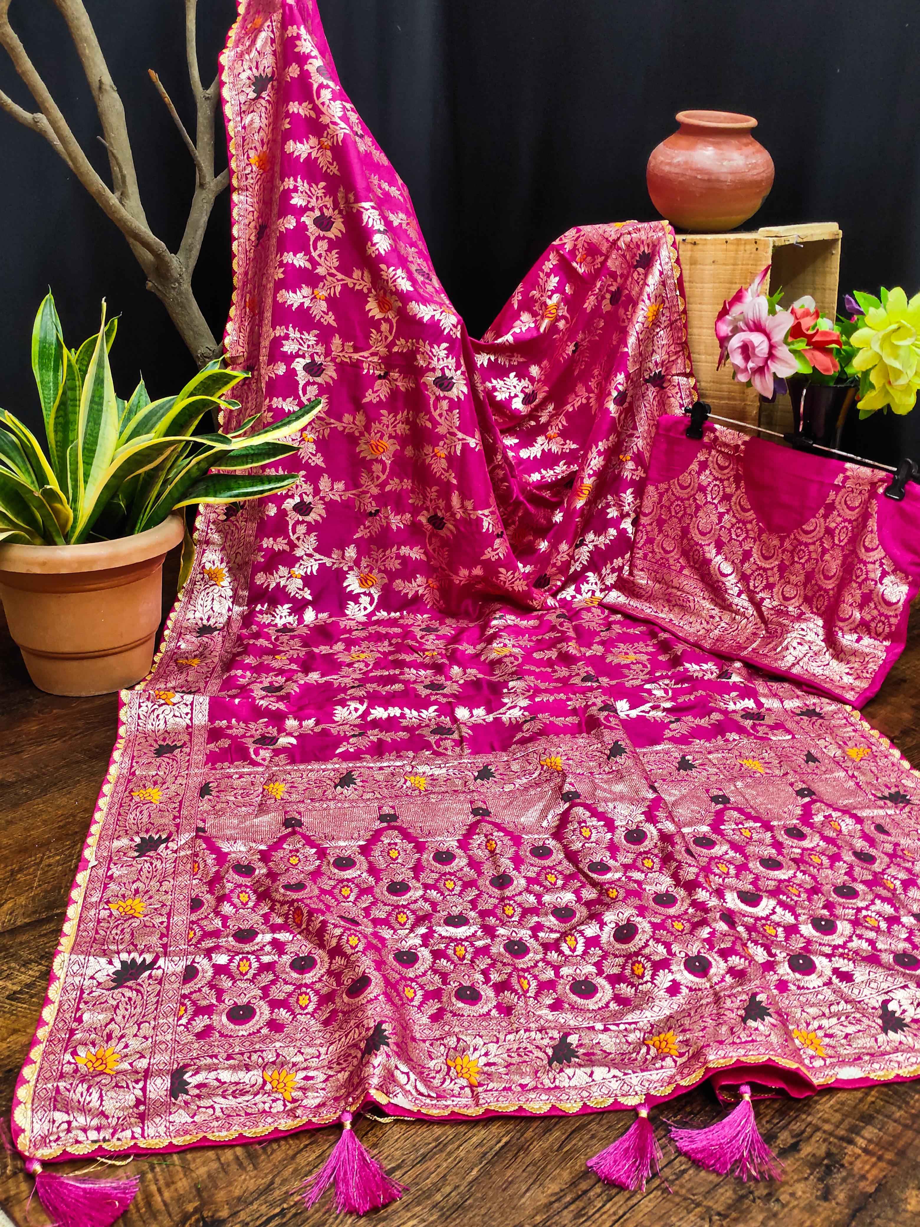 PURE VISCOSE DOLLA SILK WITH HEAVY MEENAKARI WEAVING SAREE AT WHOLESALE PRICE
