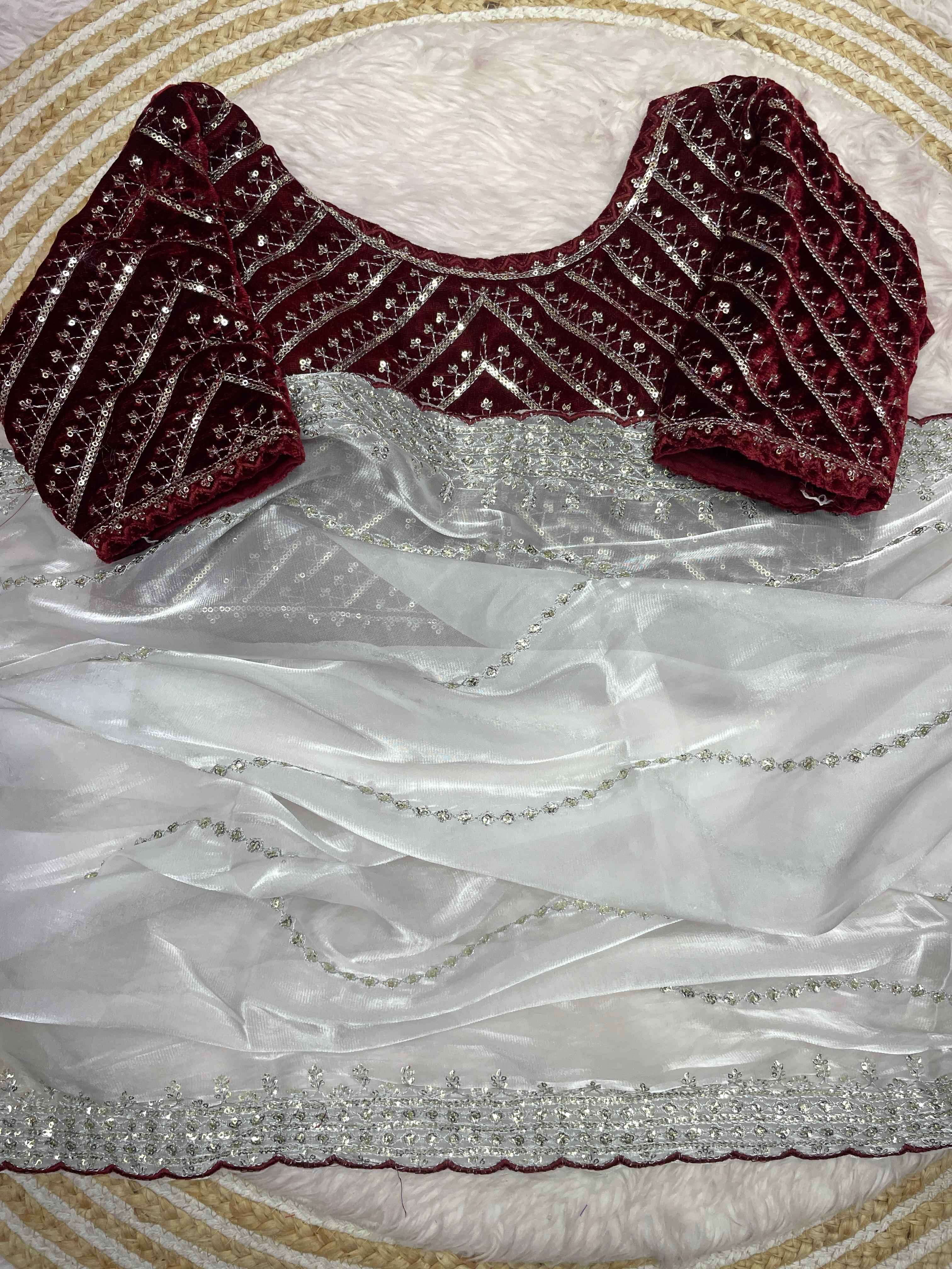 PURE ZIMMY CHOO SATIN SEQUENCE ZARI WORH SAREE AT WHOLESALE PRICE