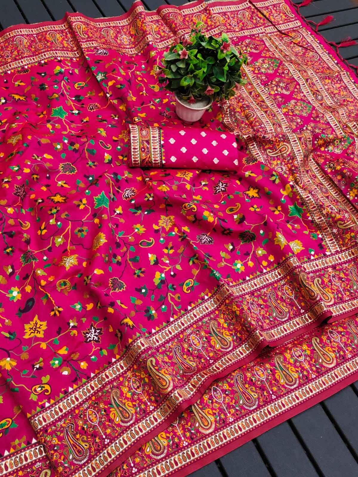 RAJA MOULI - 3 PURE KASHMIRI PASHMINA SILK WEAVING SAREE AT WHOLESALE PRICE