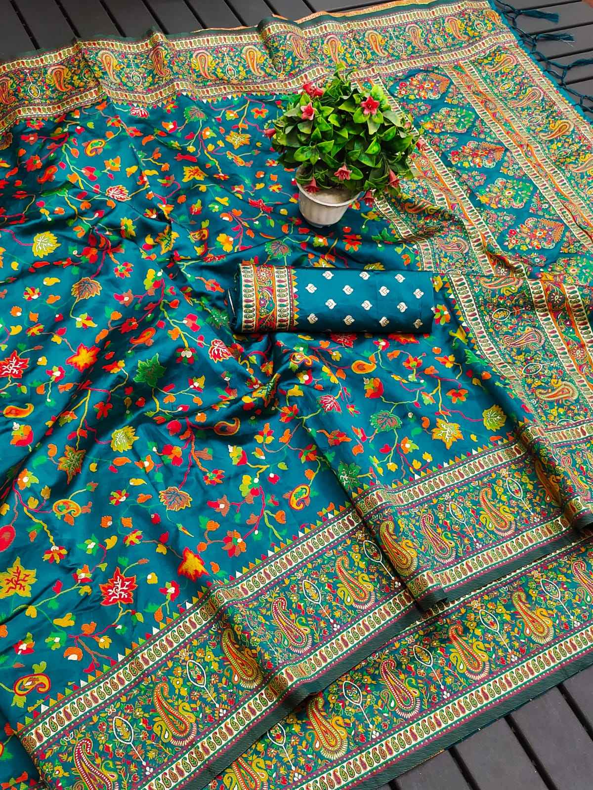 RAJA MOULI - 3 PURE KASHMIRI PASHMINA SILK WEAVING SAREE AT WHOLESALE PRICE