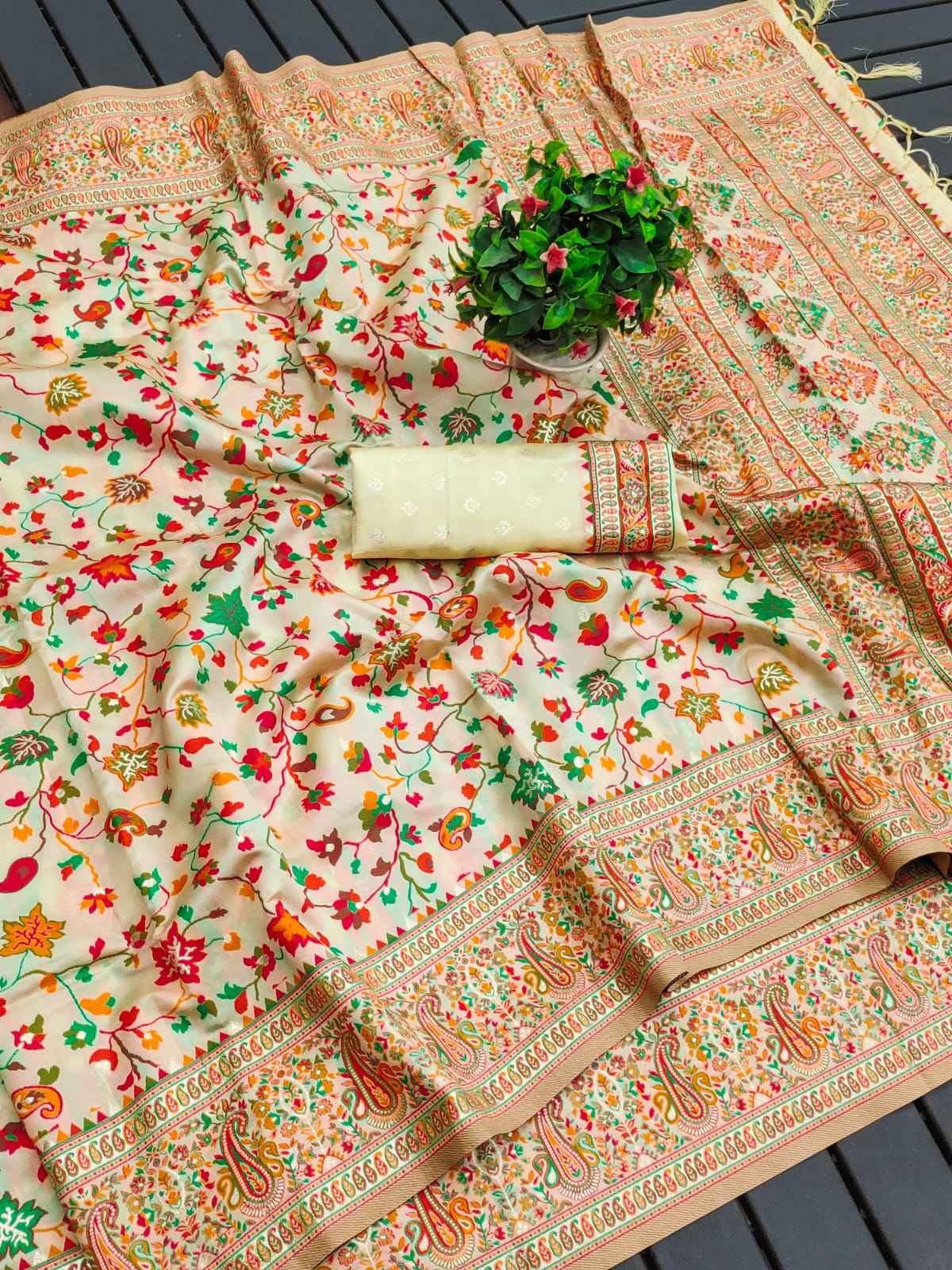 RAJA MOULI - 3 PURE KASHMIRI PASHMINA SILK WEAVING SAREE AT WHOLESALE PRICE