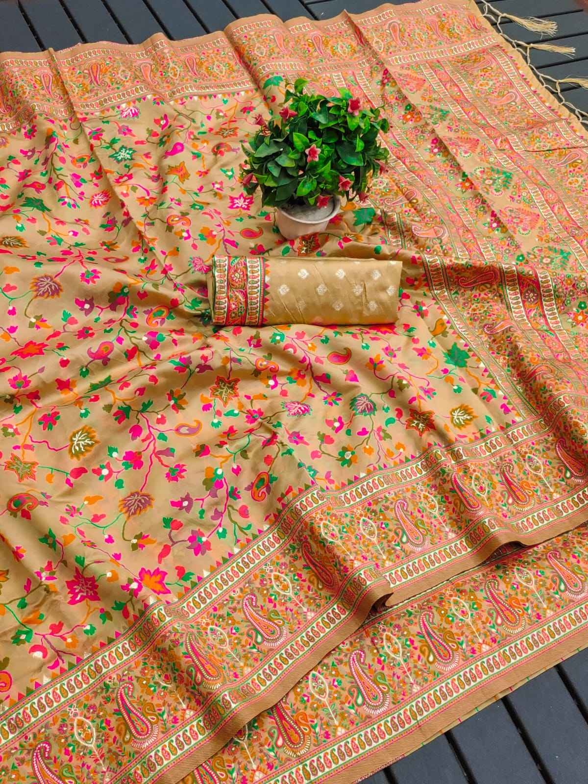 RAJA MOULI - 3 PURE KASHMIRI PASHMINA SILK WEAVING SAREE AT WHOLESALE PRICE