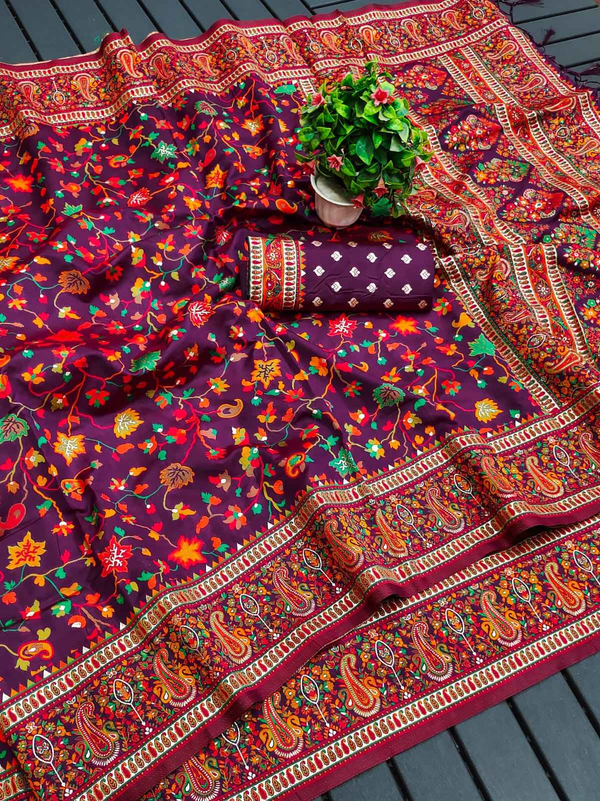 RAJA MOULI - 3 PURE KASHMIRI PASHMINA SILK WEAVING SAREE AT WHOLESALE PRICE