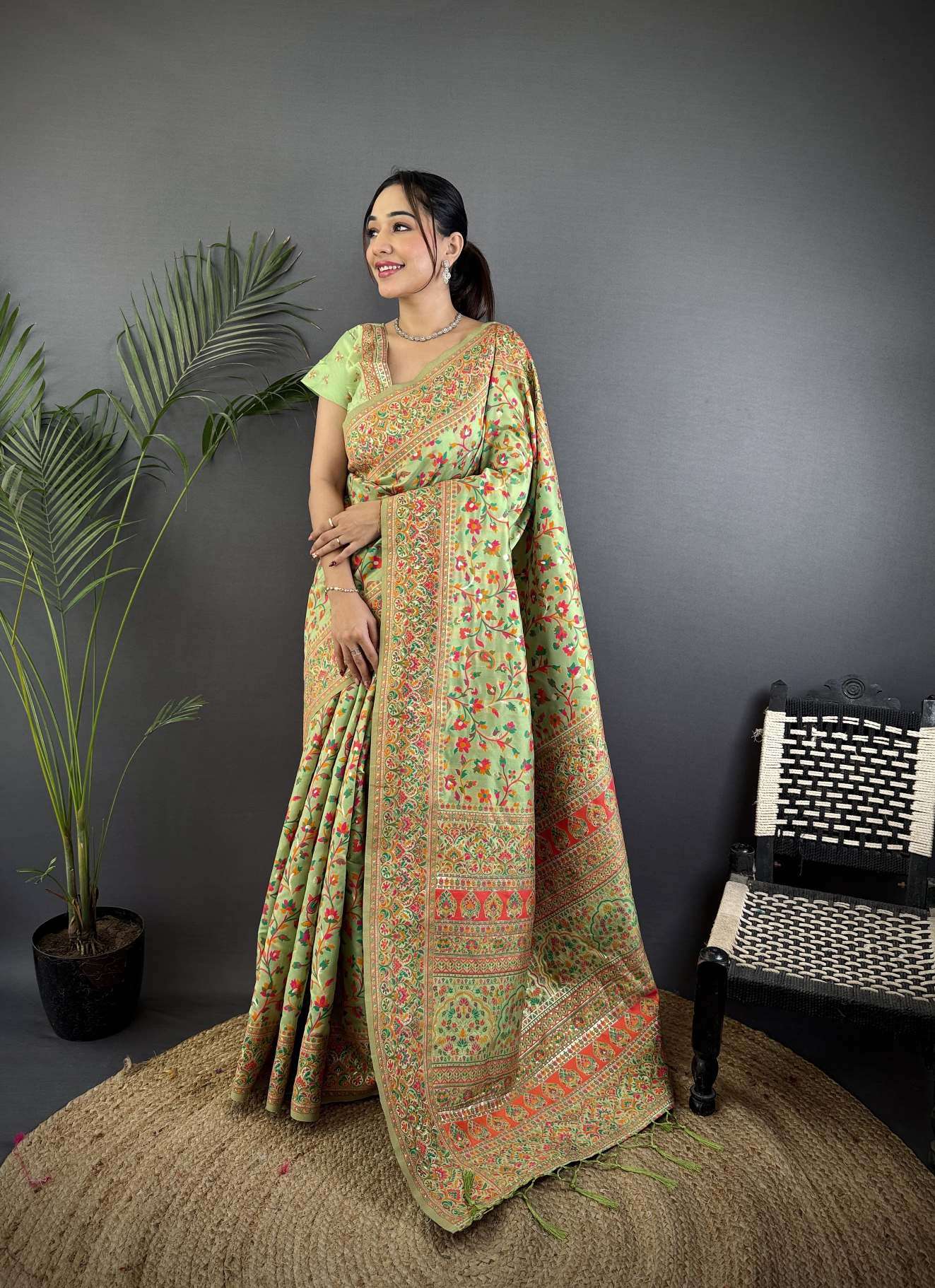 RAJA MOULI PURE KASHMIRI PASHMINA SILK WEAVING SAREE AT WHOLESALE PRICE