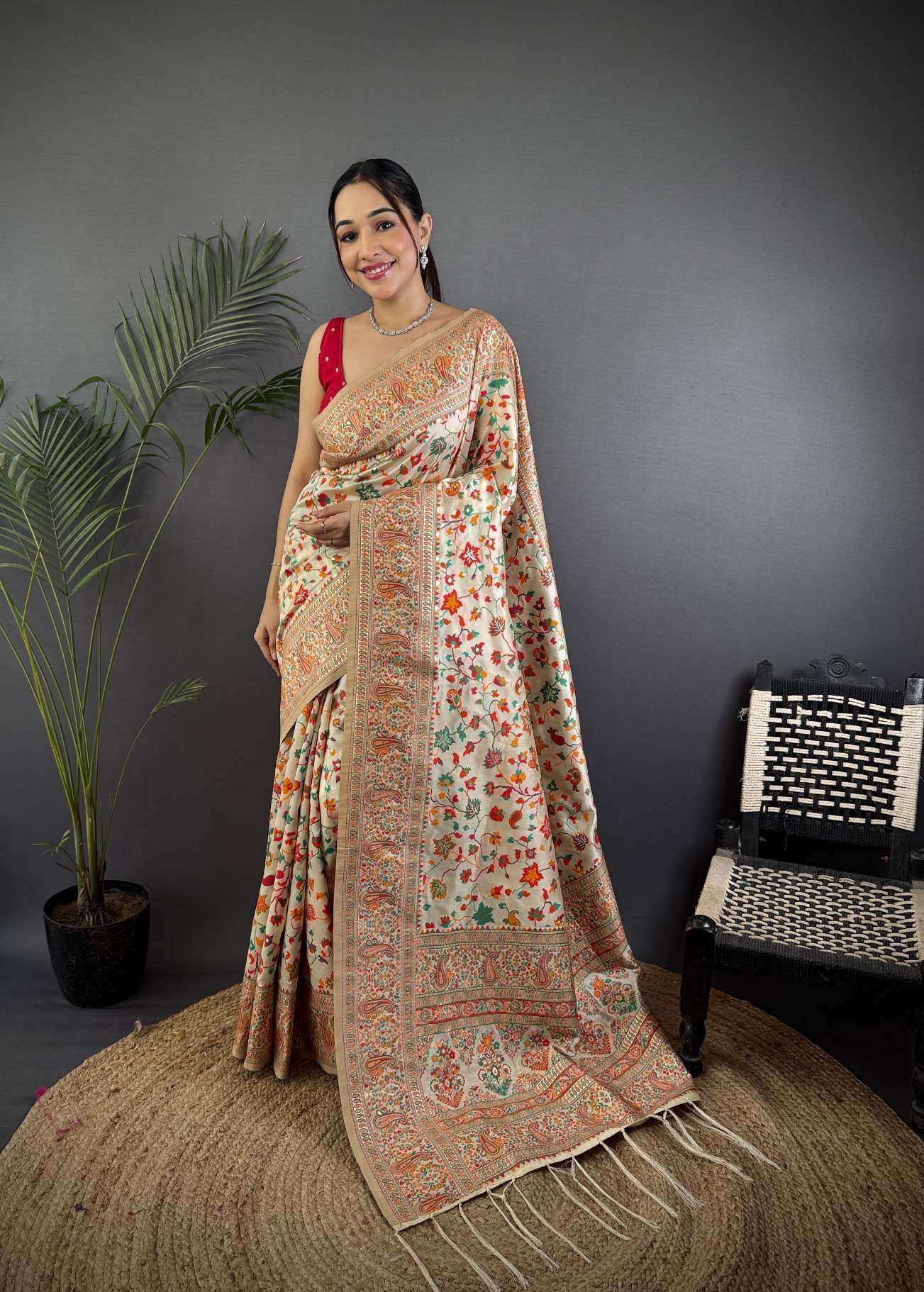 RAJA MOULI PURE KASHMIRI PASHMINA SILK WEAVING SAREE AT WHOLESALE PRICE