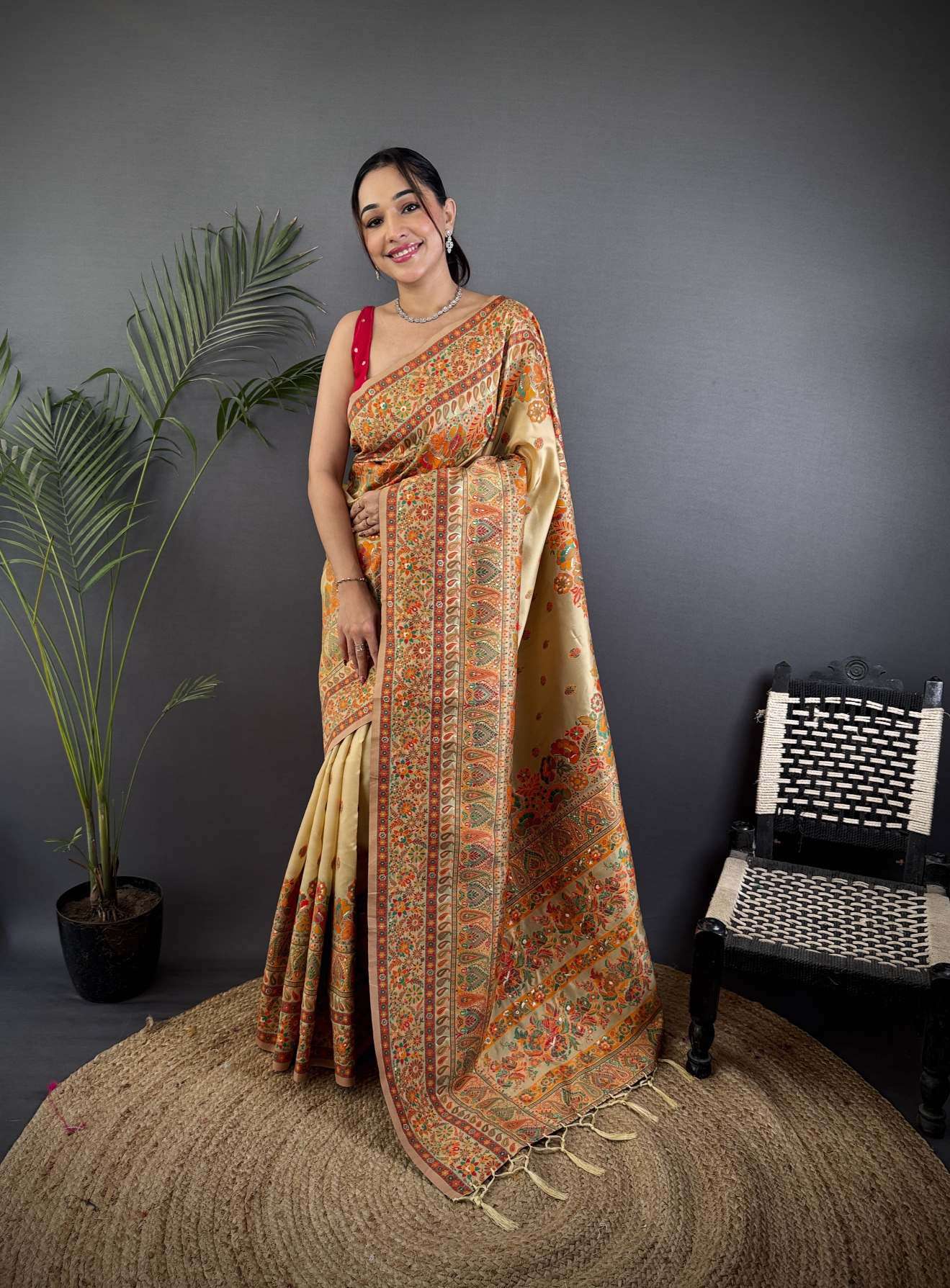 RAJA MOULI PURE KASHMIRI PASHMINA SILK WEAVING SAREE AT WHOLESALE PRICE