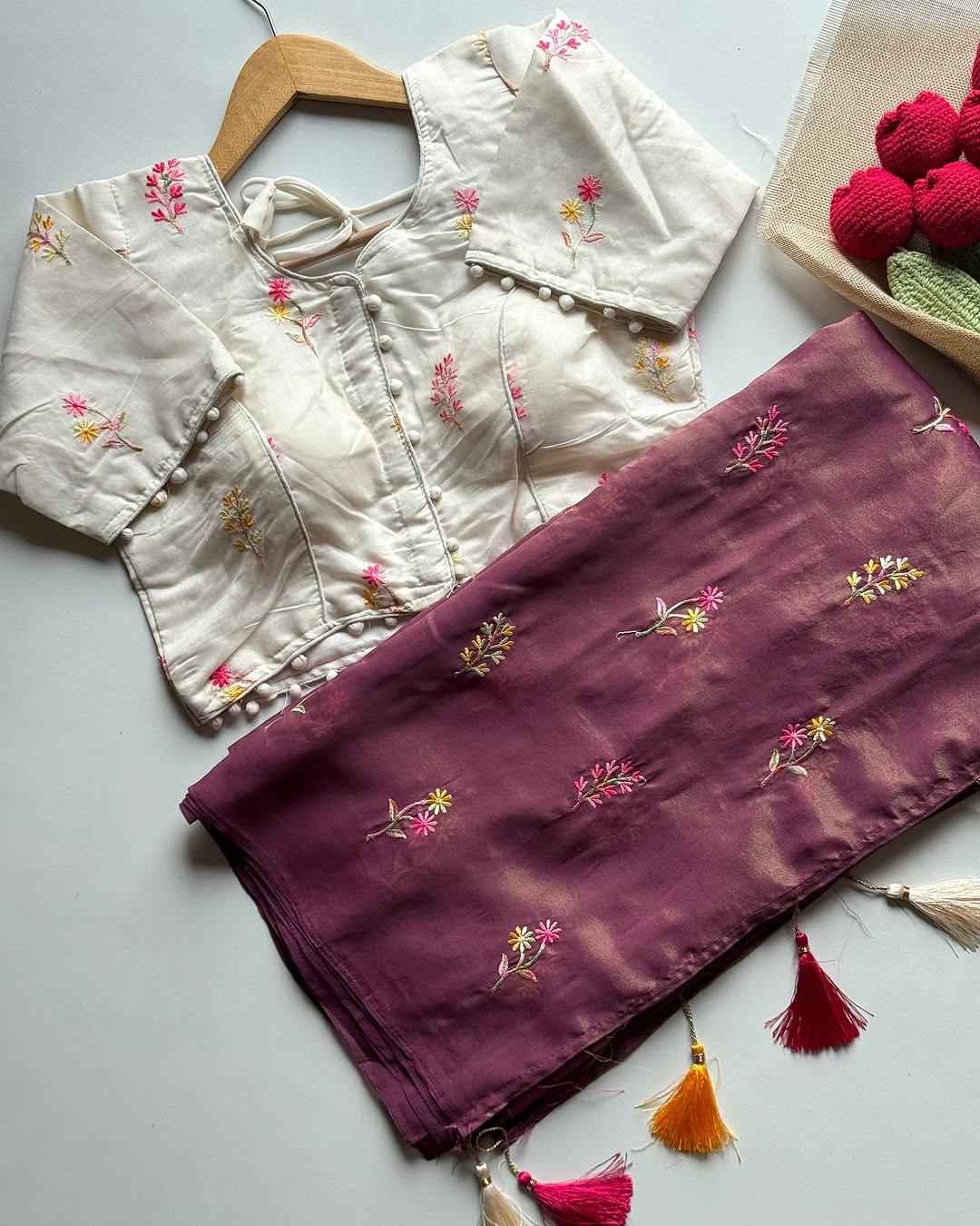 RICH GOLDEN ZARI TISSUE WITH EMBROIDERY WORK SAREE AT WHOLESALE PRICE