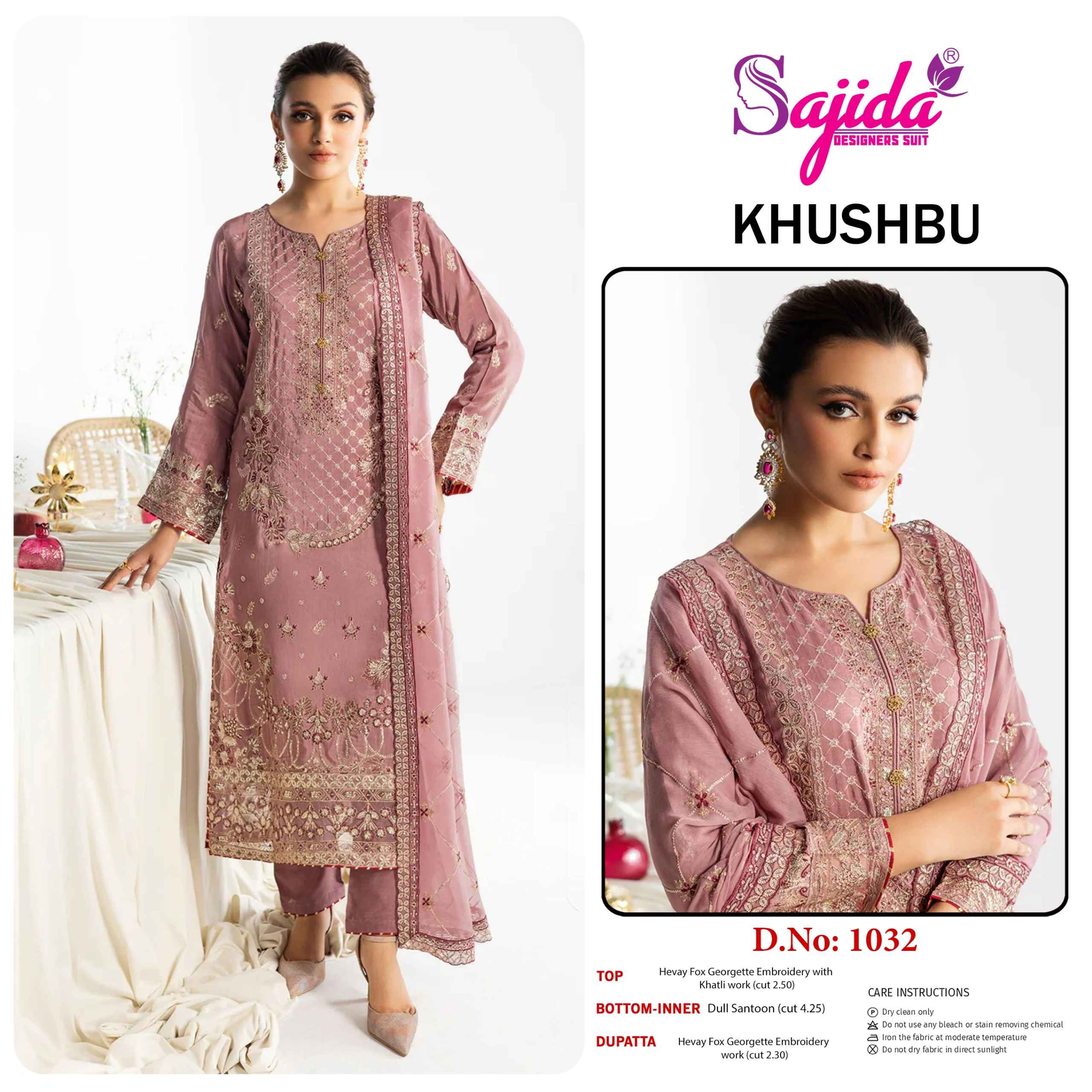 SAJIDA KHUSHBU GEORGETTE WITH HEAVY EMBROIDERY PAKISTANI SUIT AT WHOLESALE PRICE