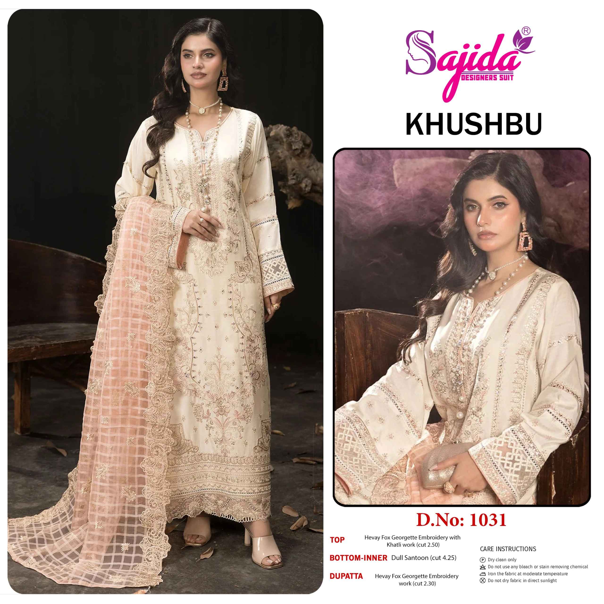 SAJIDA KHUSHBU GEORGETTE WITH HEAVY EMBROIDERY PAKISTANI SUIT AT WHOLESALE PRICE