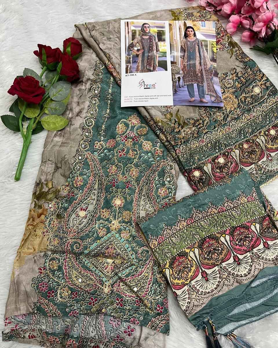 SHREE FAB D NO KT - 198 PURE VISCOUS MASLIN DIGITAL PRINT DRESS MATERIAL AT WHOLESALE PRICE