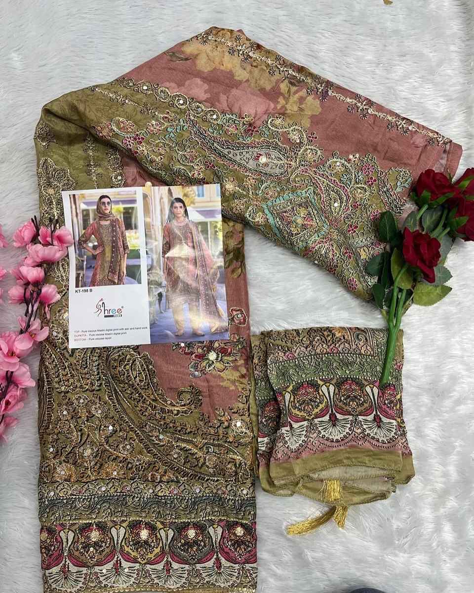 SHREE FAB D NO KT - 198 PURE VISCOUS MASLIN DIGITAL PRINT DRESS MATERIAL AT WHOLESALE PRICE