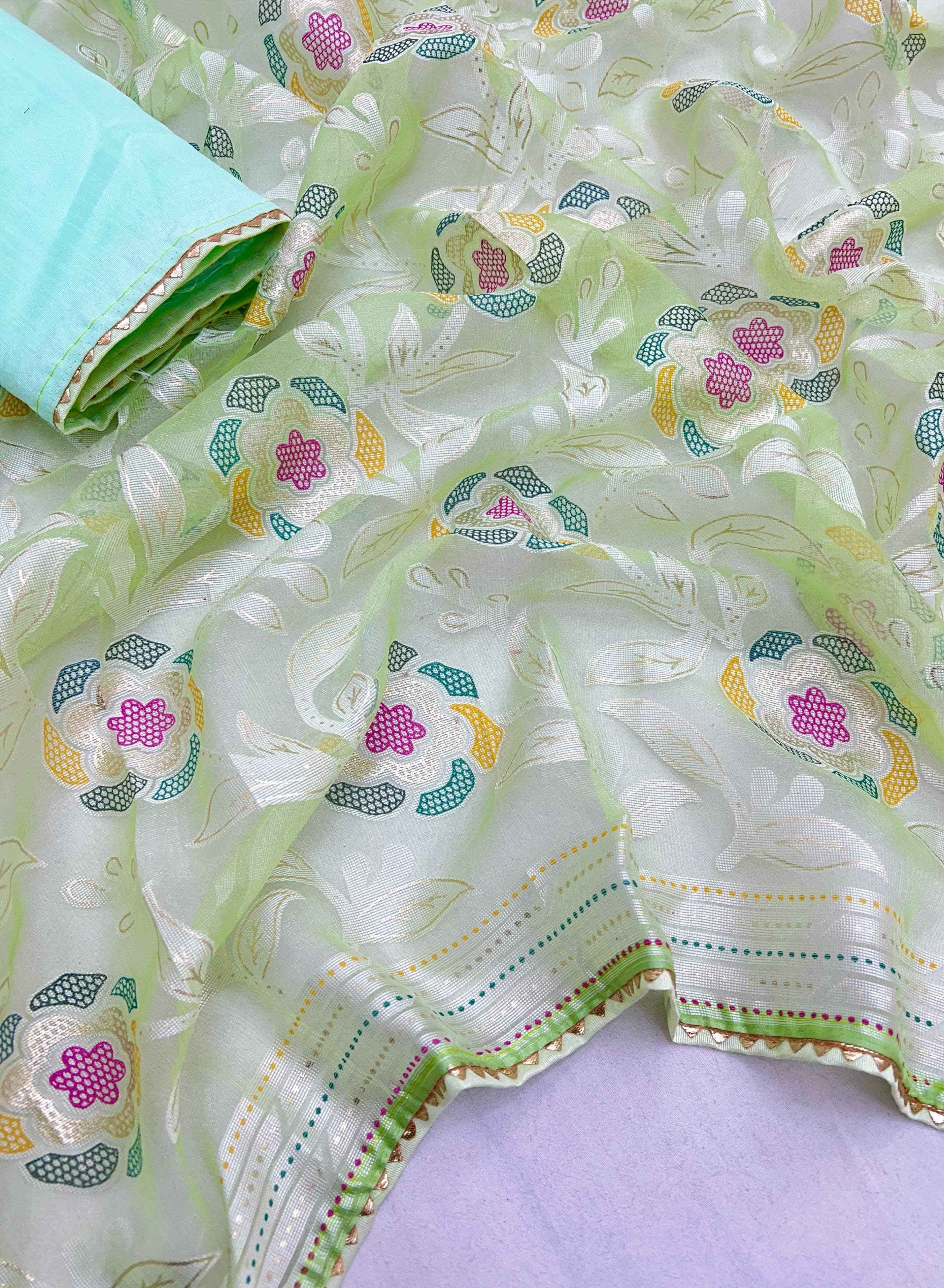 SIMEER BRASOO WITH PRINTED PATTI BORDER SAREE AT WHOLESALE PRICE