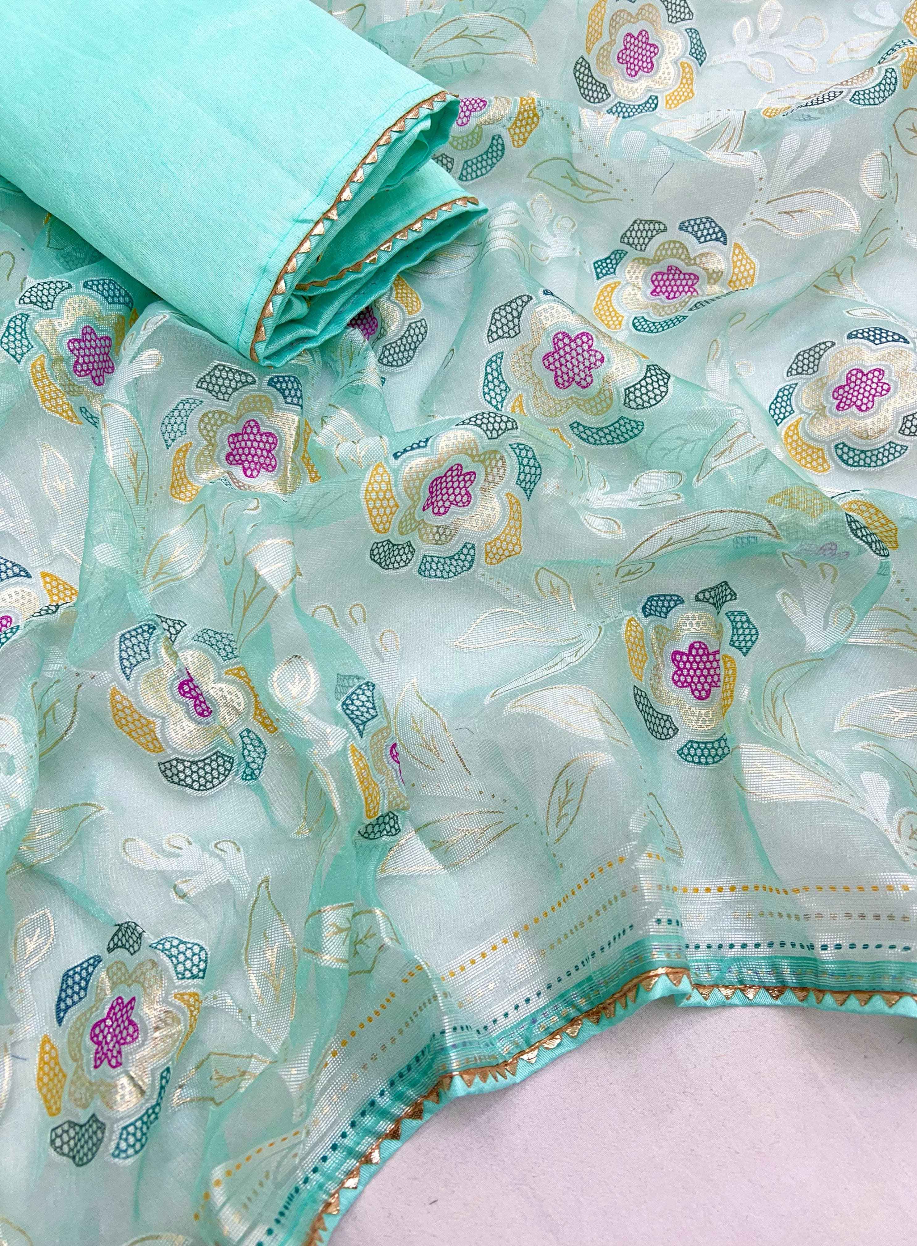 SIMEER BRASOO WITH PRINTED PATTI BORDER SAREE AT WHOLESALE PRICE