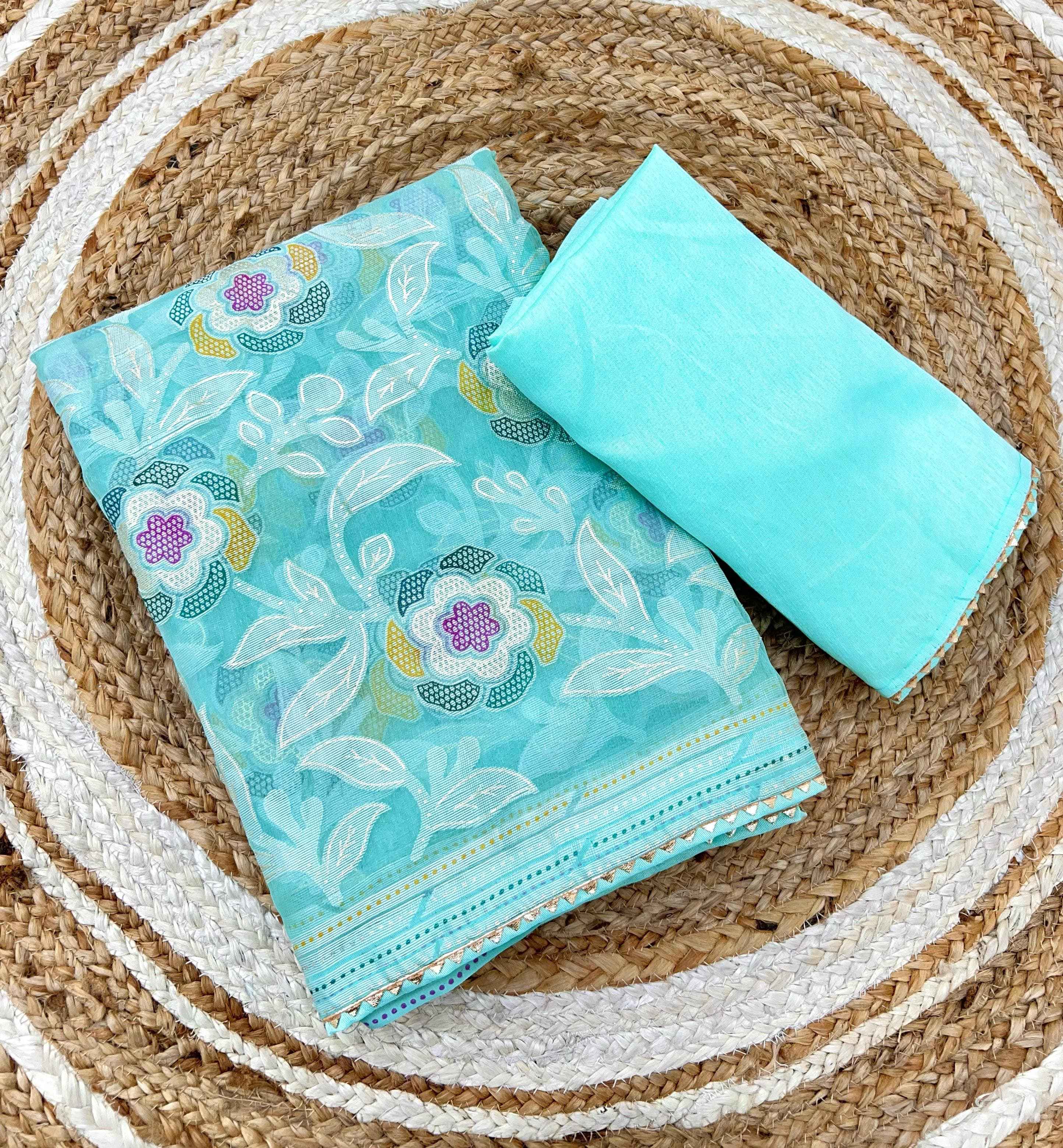 SIMEER BRASOO WITH PRINTED PATTI BORDER SAREE AT WHOLESALE PRICE