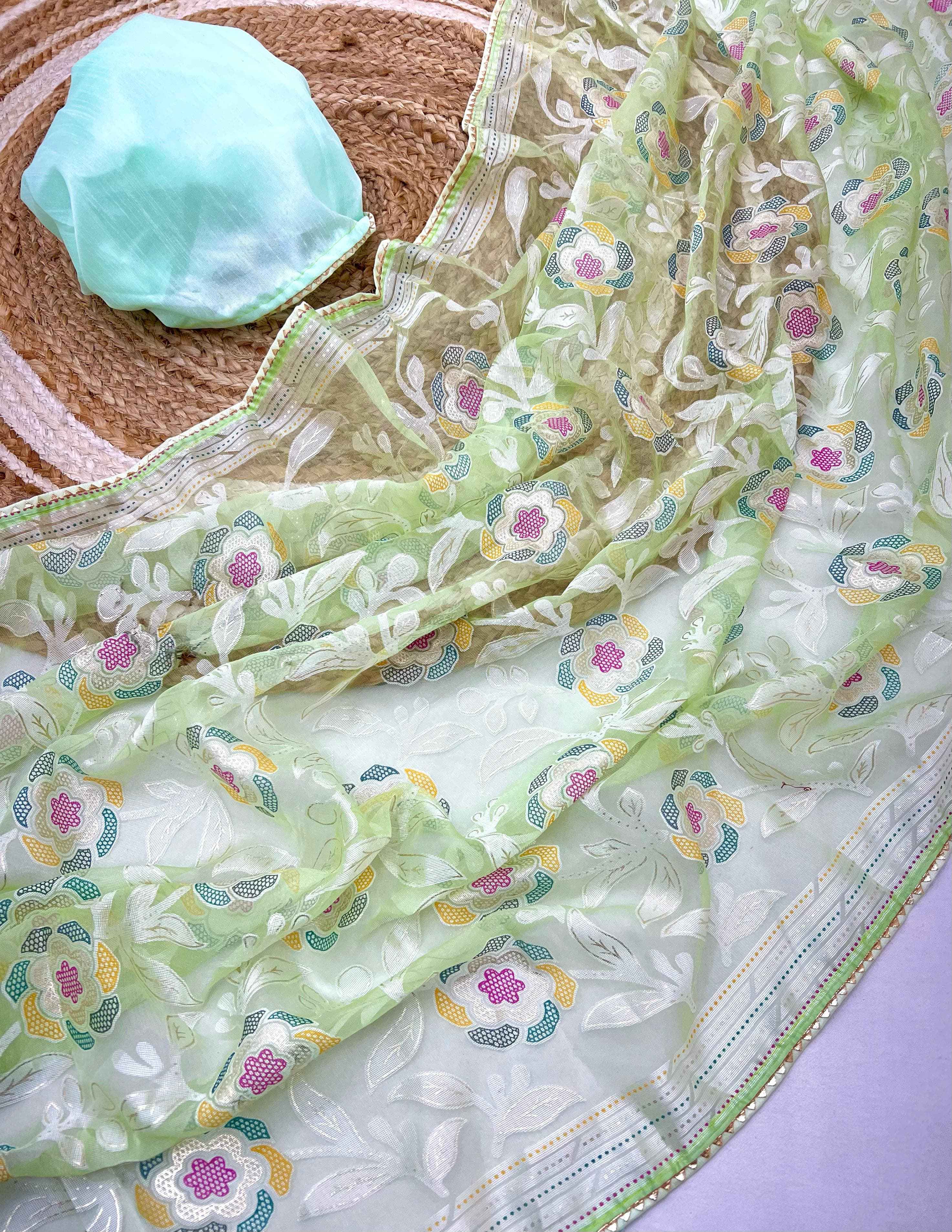 SIMEER BRASOO WITH PRINTED PATTI BORDER SAREE AT WHOLESALE PRICE