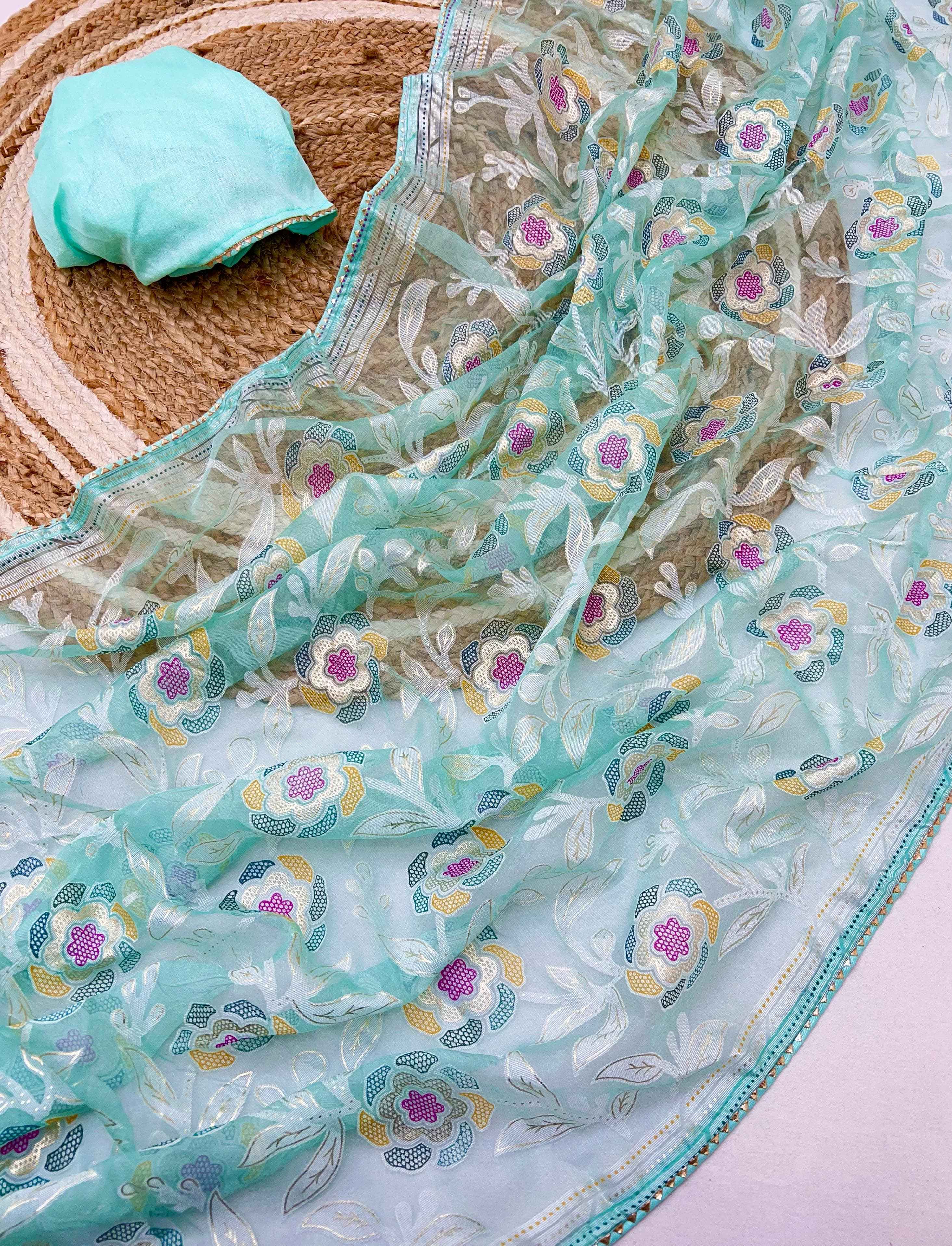 SIMEER BRASOO WITH PRINTED PATTI BORDER SAREE AT WHOLESALE PRICE