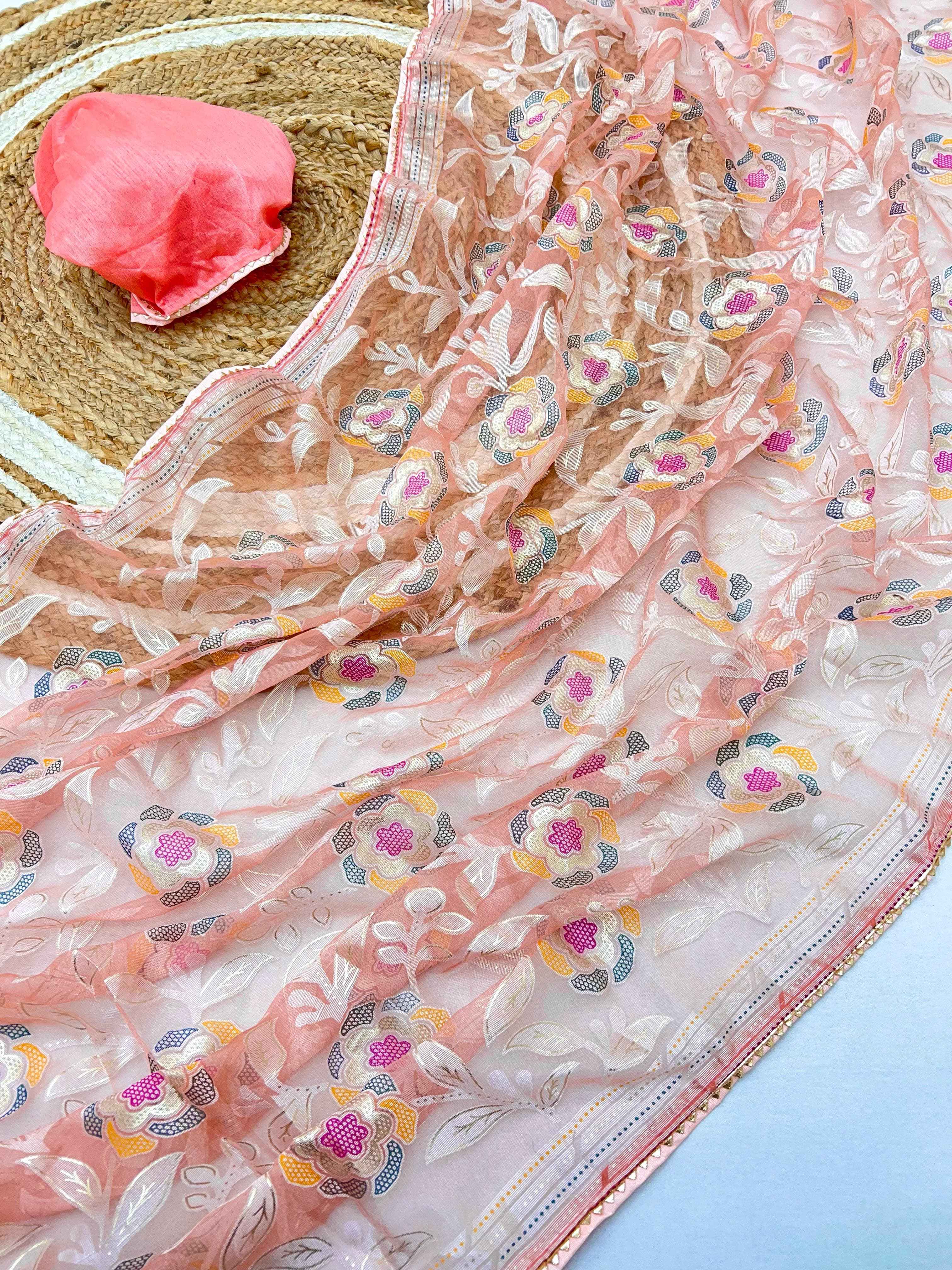 SIMEER BRASOO WITH PRINTED PATTI BORDER SAREE AT WHOLESALE PRICE