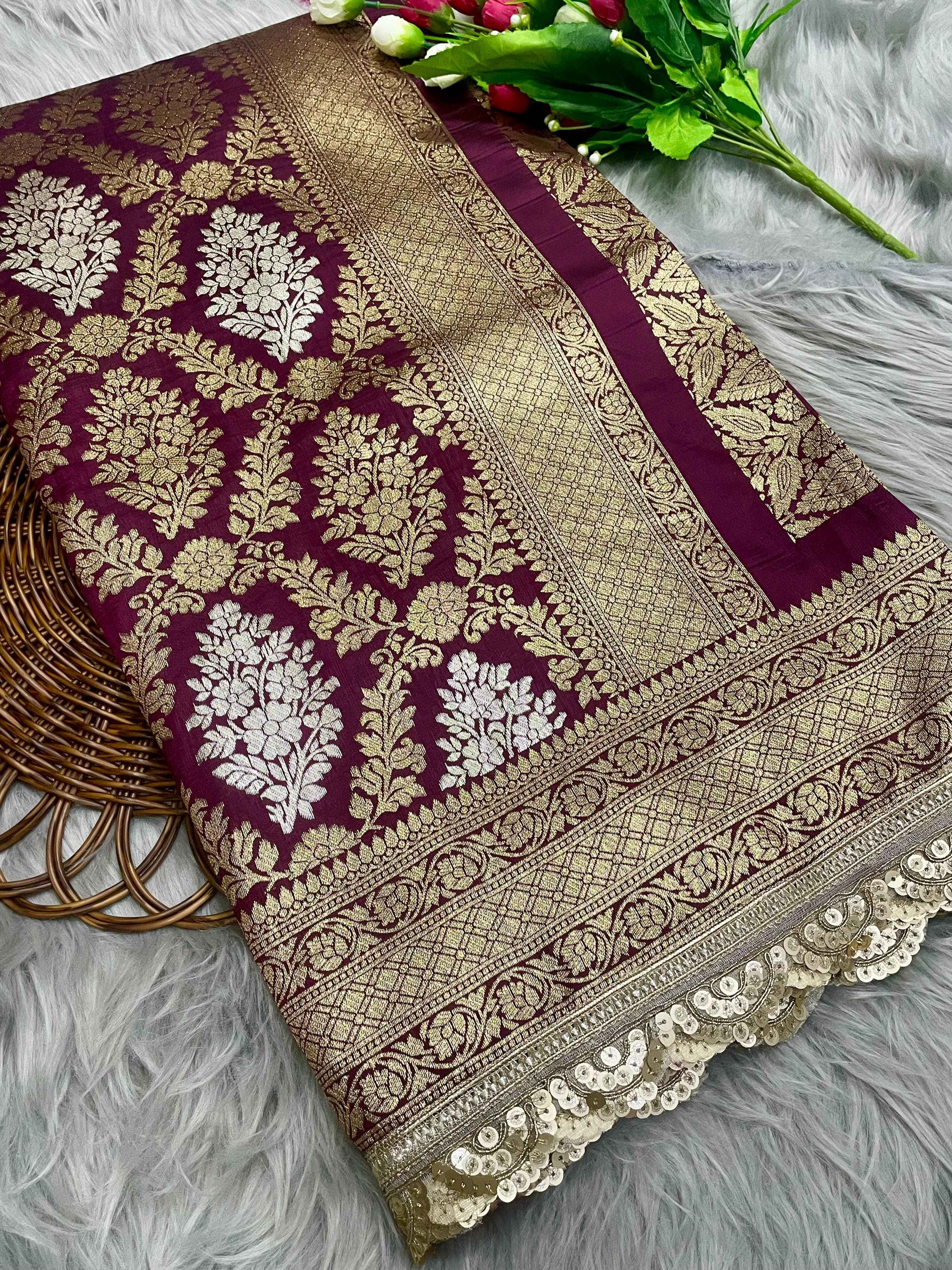 SOFT BANARASI KATAN SILK WITH DESIGNER LACE SAREE AT WHOLESALE PRICE
