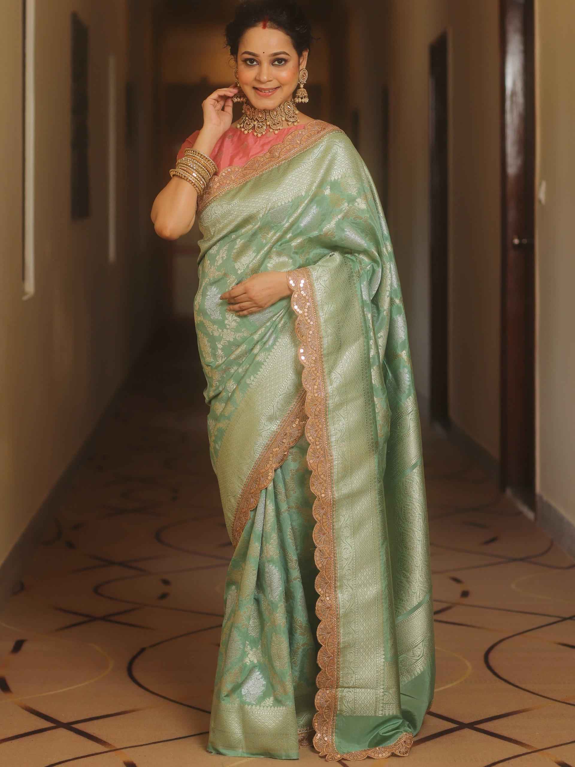 SOFT BANARASI KATAN SILK WITH DESIGNER LACE SAREE AT WHOLESALE PRICE