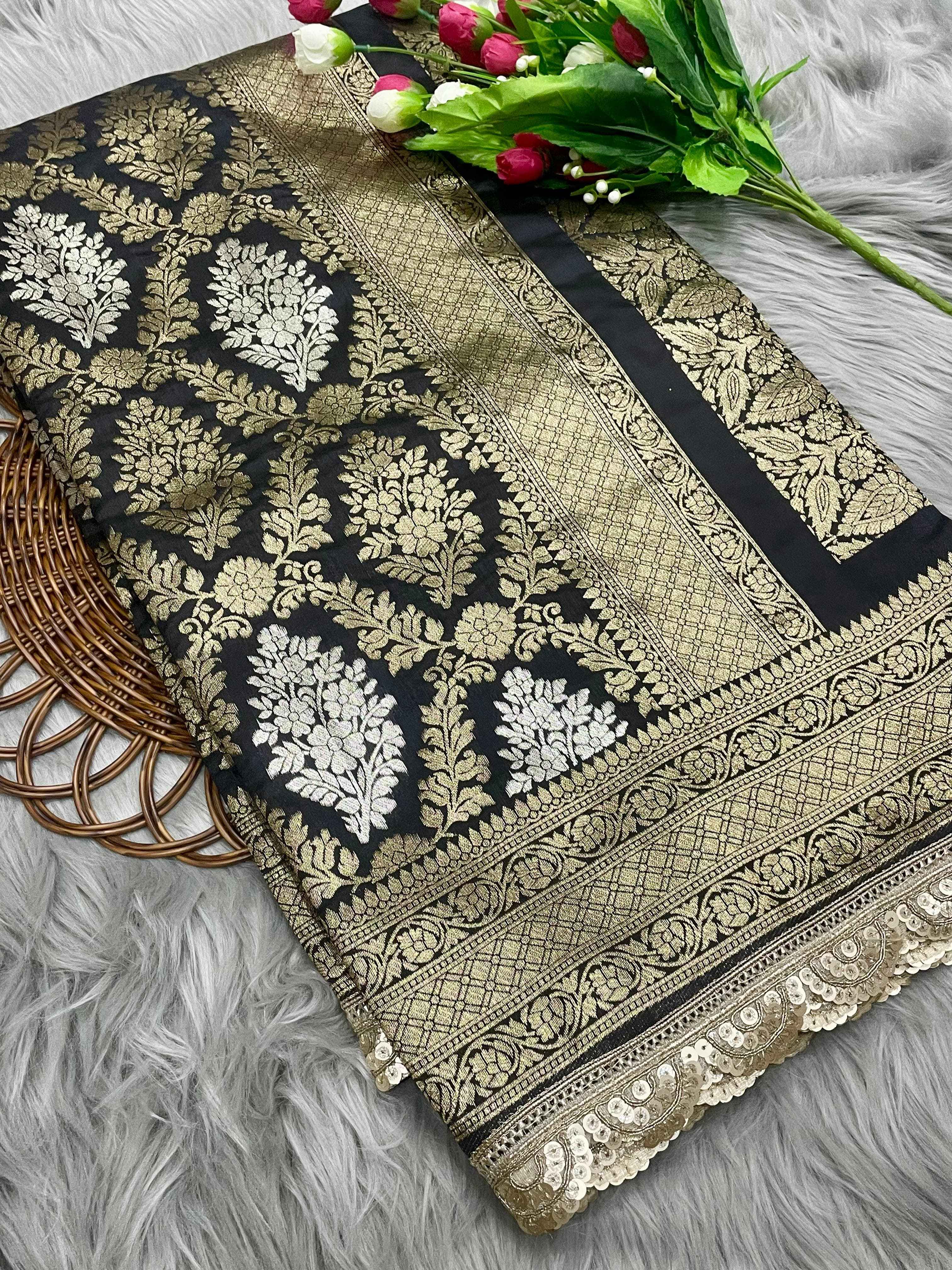 SOFT BANARASI KATAN SILK WITH DESIGNER LACE SAREE AT WHOLESALE PRICE