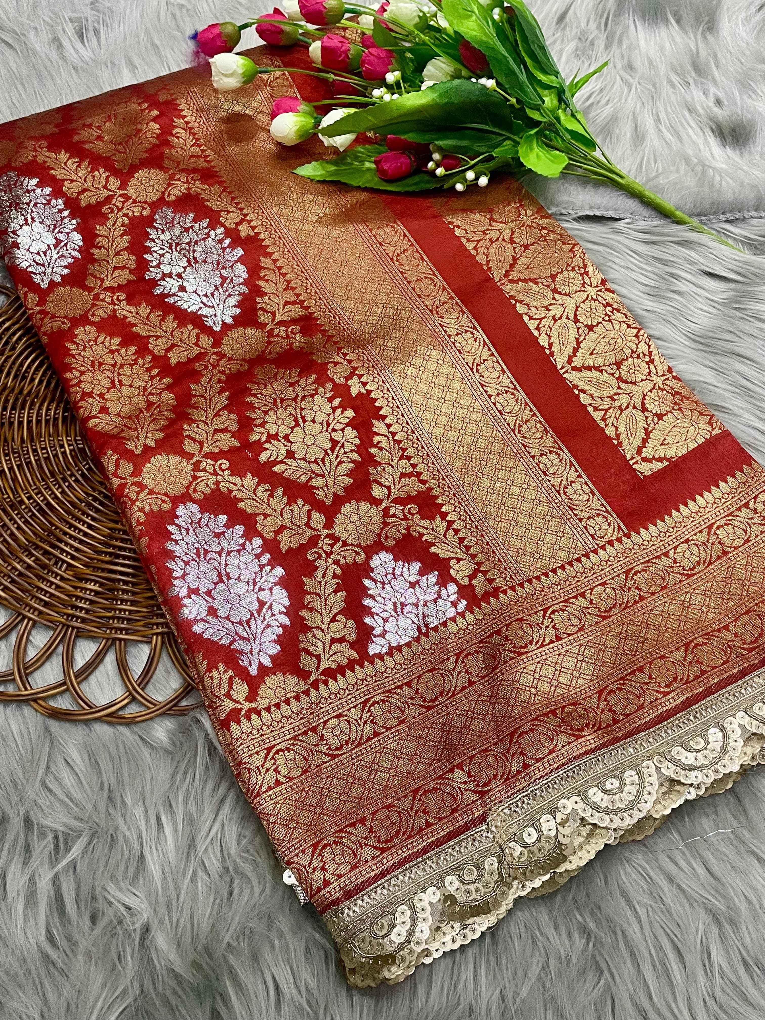SOFT BANARASI KATAN SILK WITH DESIGNER LACE SAREE AT WHOLESALE PRICE