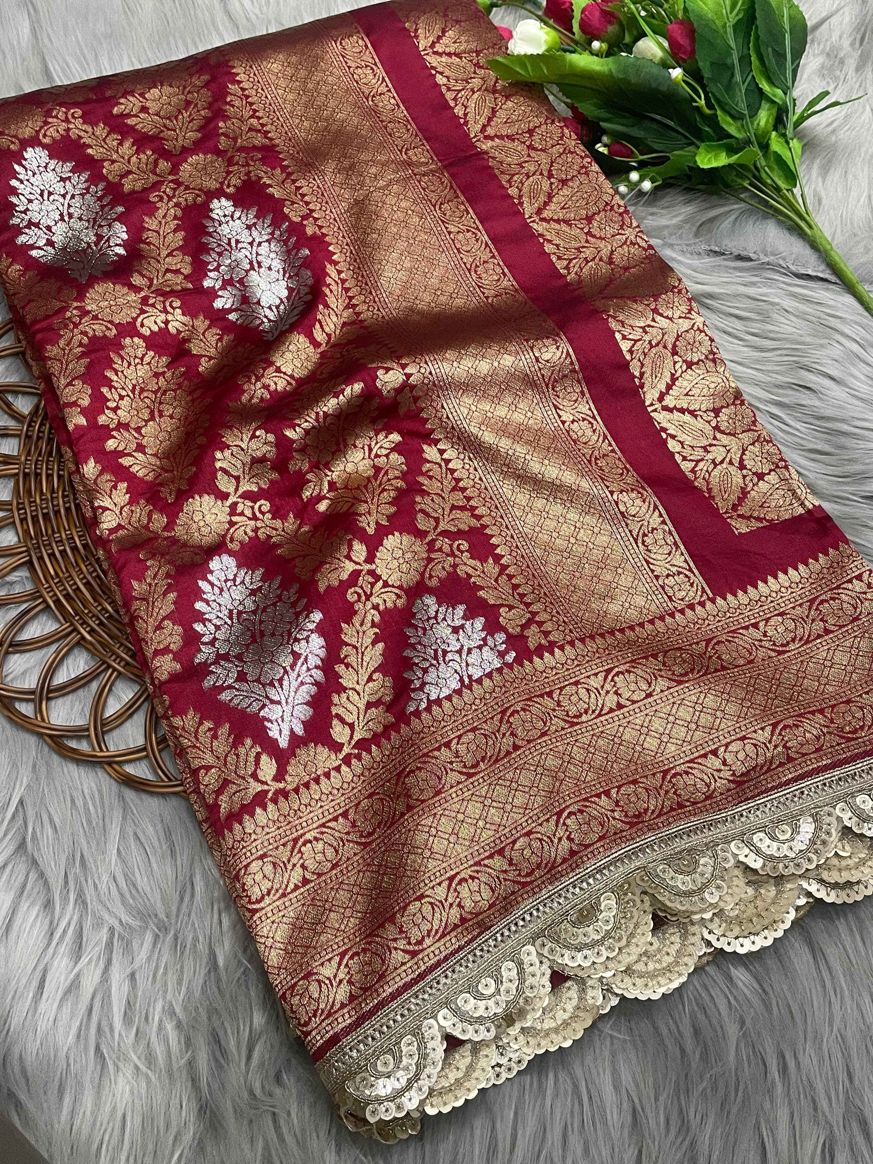 SOFT BANARASI KATAN SILK WITH DESIGNER LACE SAREE AT WHOLESALE PRICE