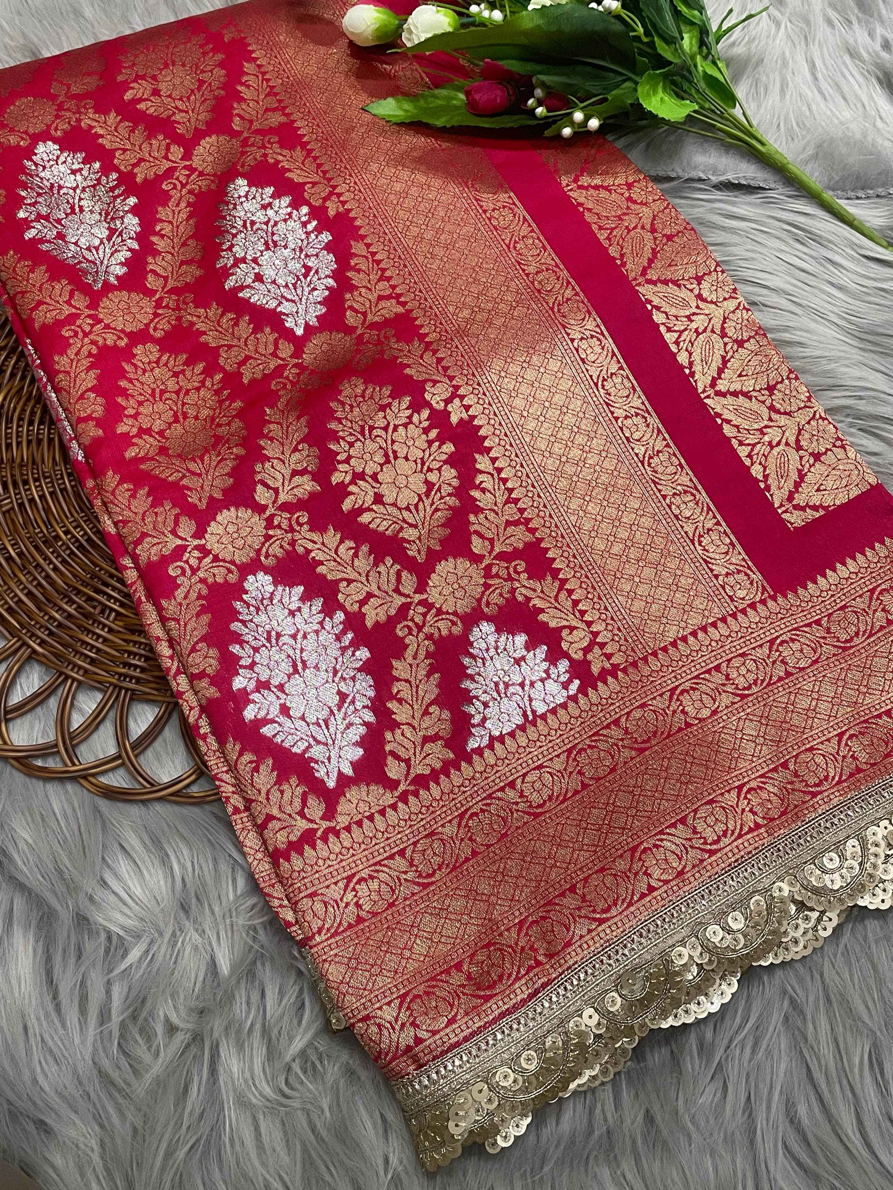 SOFT BANARASI KATAN SILK WITH DESIGNER LACE SAREE AT WHOLESALE PRICE